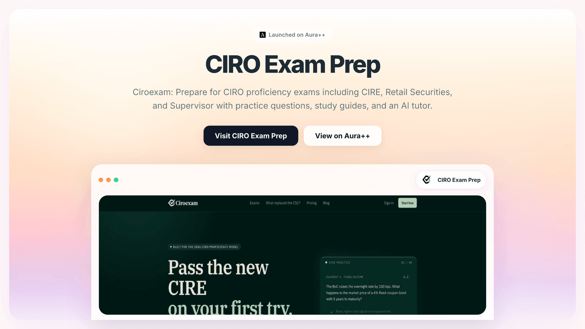 CIRO Exam Prep launch featured image on Aura++