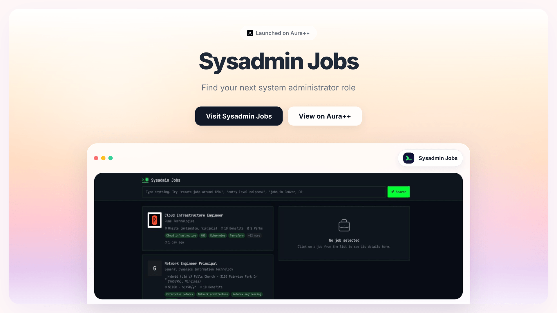 Sysadmin Jobs launch featured image on Aura++