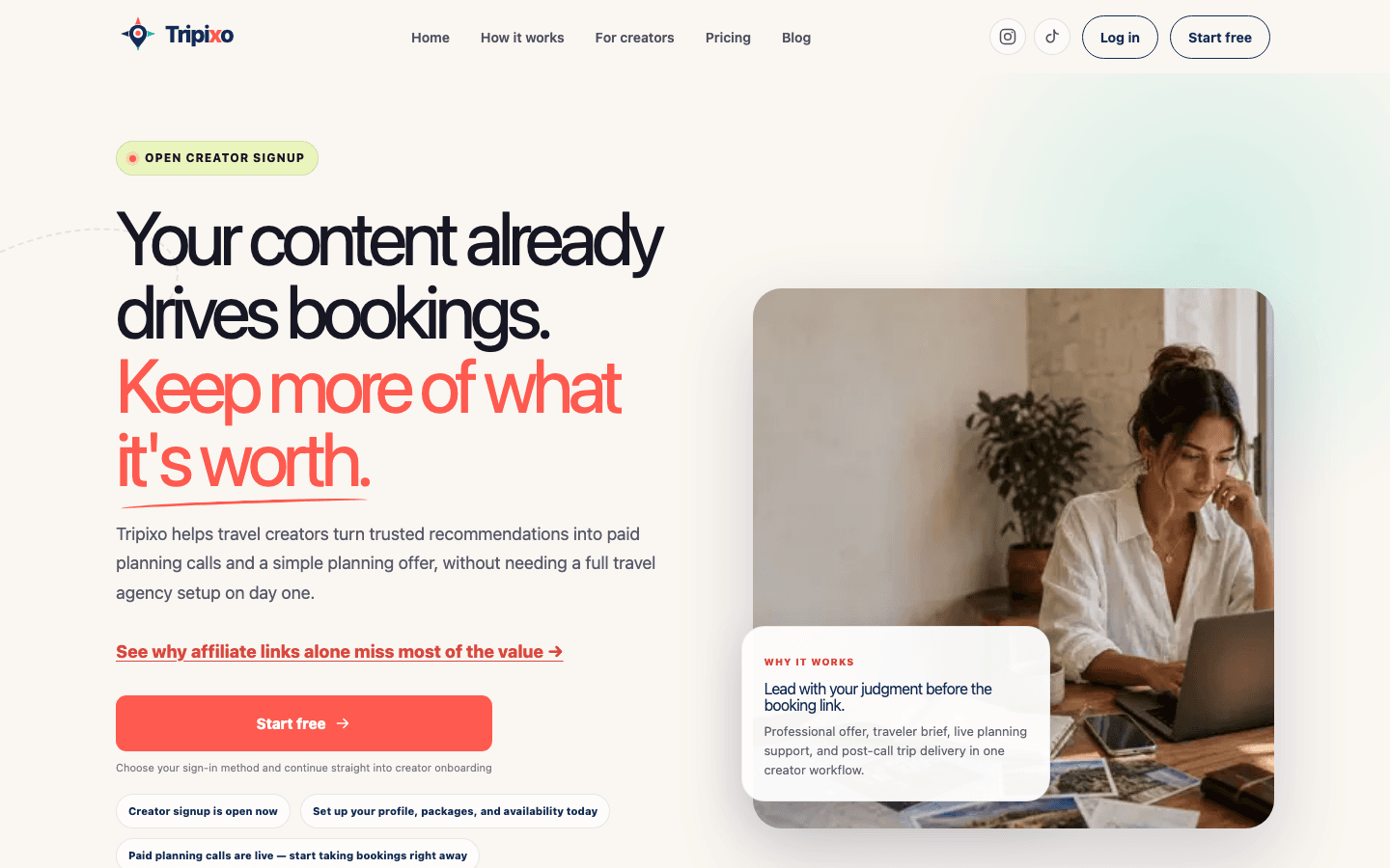 Tripixo: Travel Creator Monetization Platform product preview for startup listing on Aura++