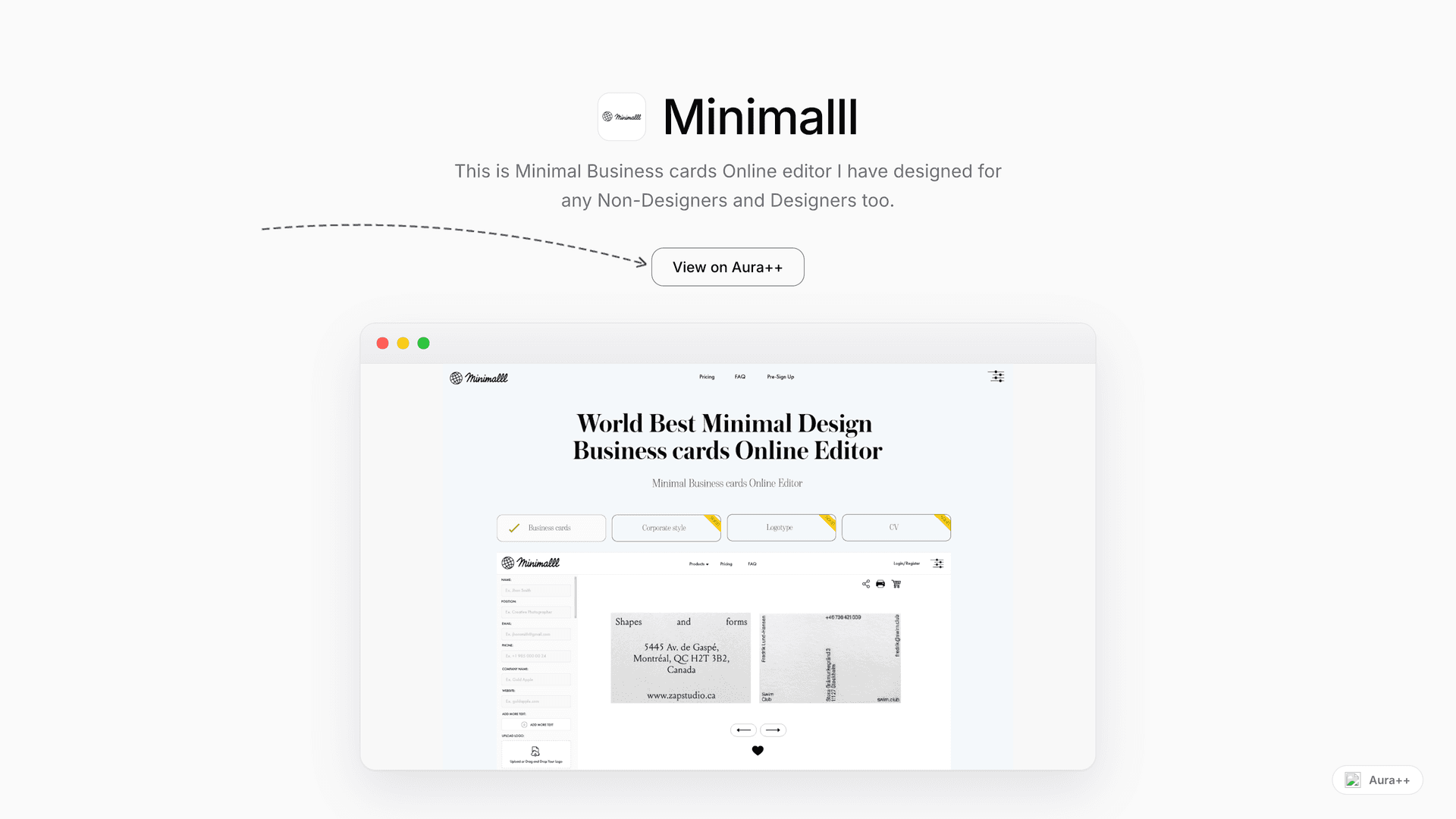 Minimalll launch featured image on Aura++