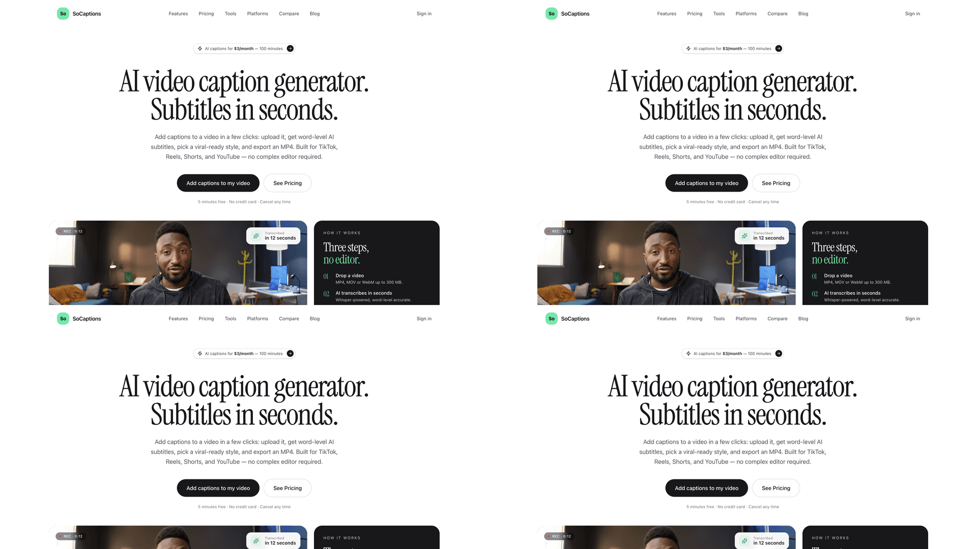 SoCaptions product preview for startup listing on Aura++