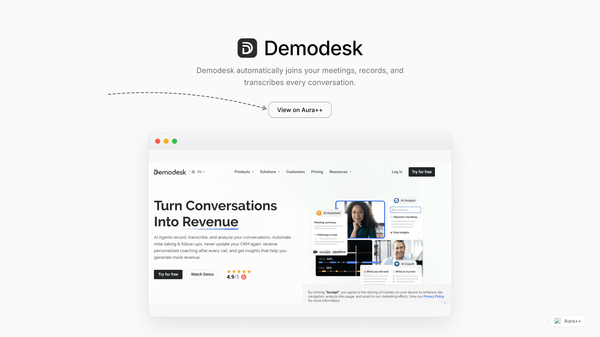 Demodesk launch featured image on Aura++