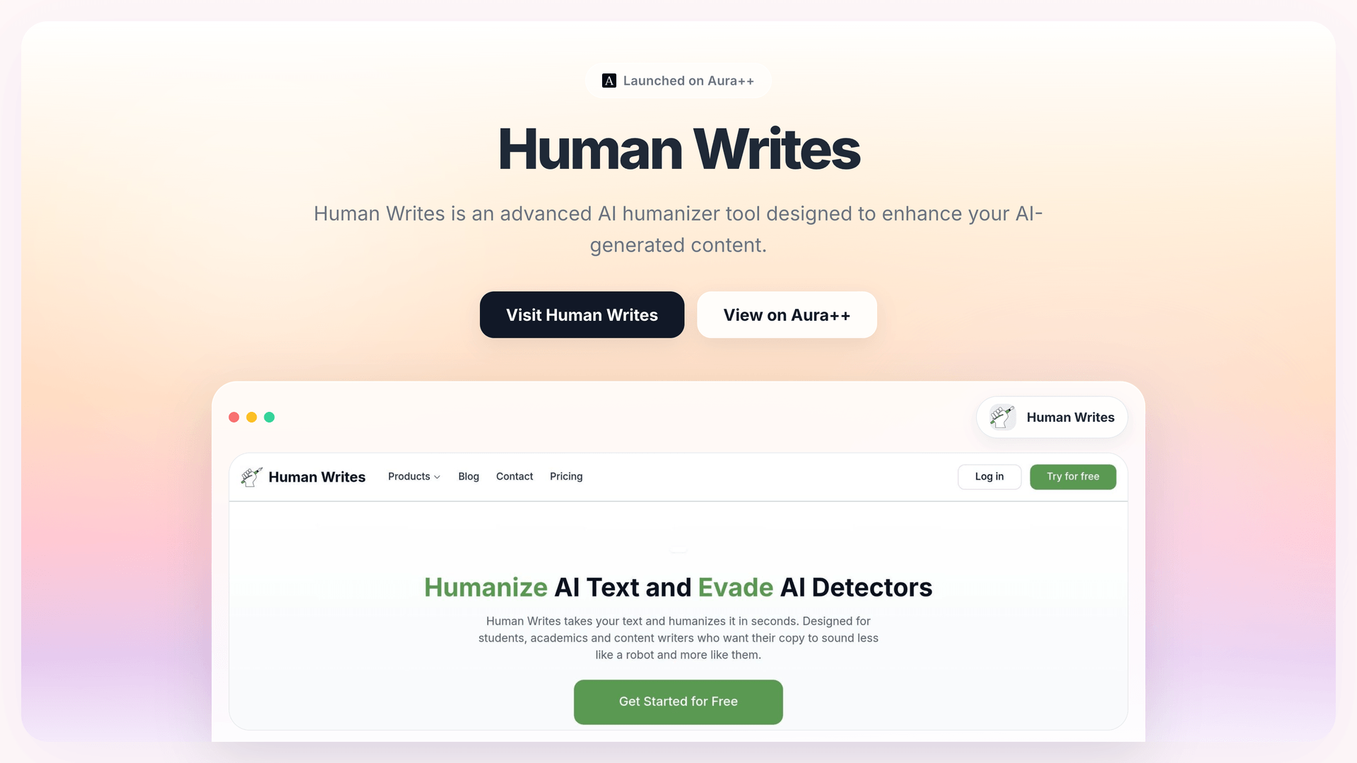 Human Writes launch story featured image on Aura++