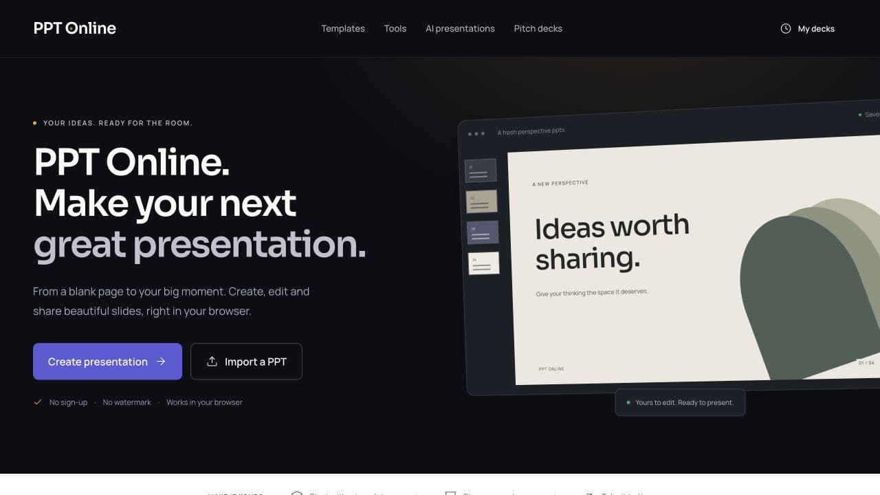 PPT Online product preview for startup listing on Aura++