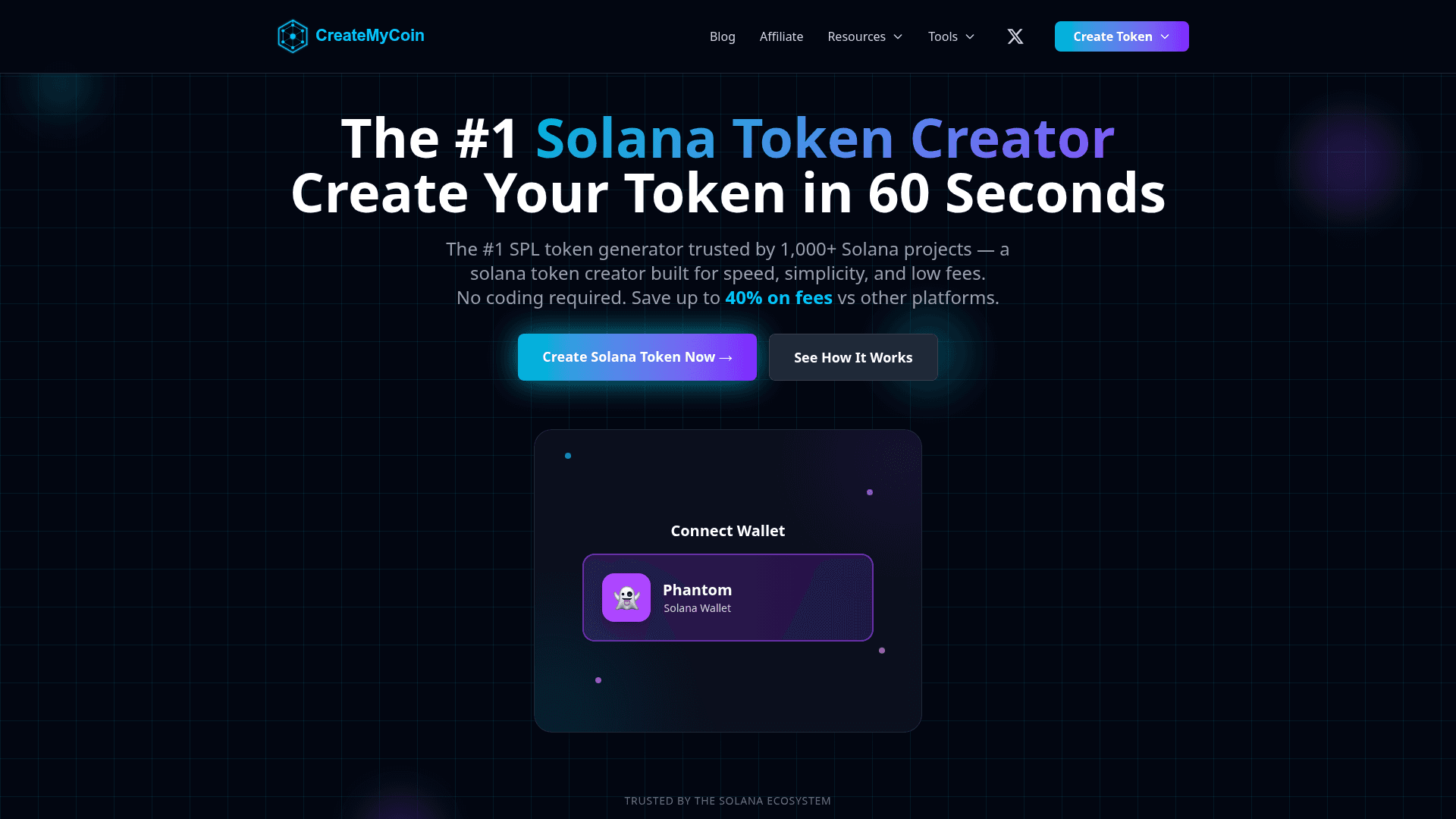 CreateMyCoin: Solana Token Creator product preview for startup listing on Aura++