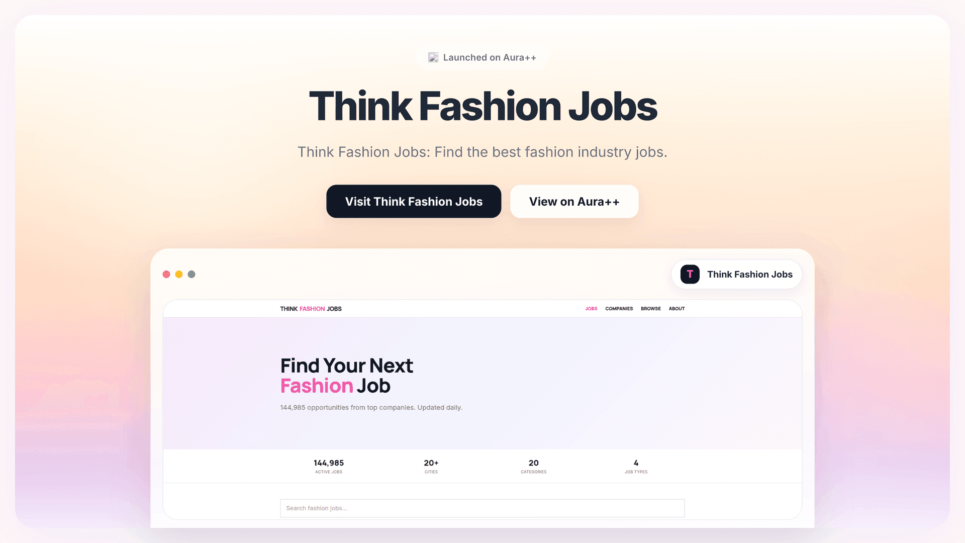 Think Fashion Jobs launch featured image on Aura++