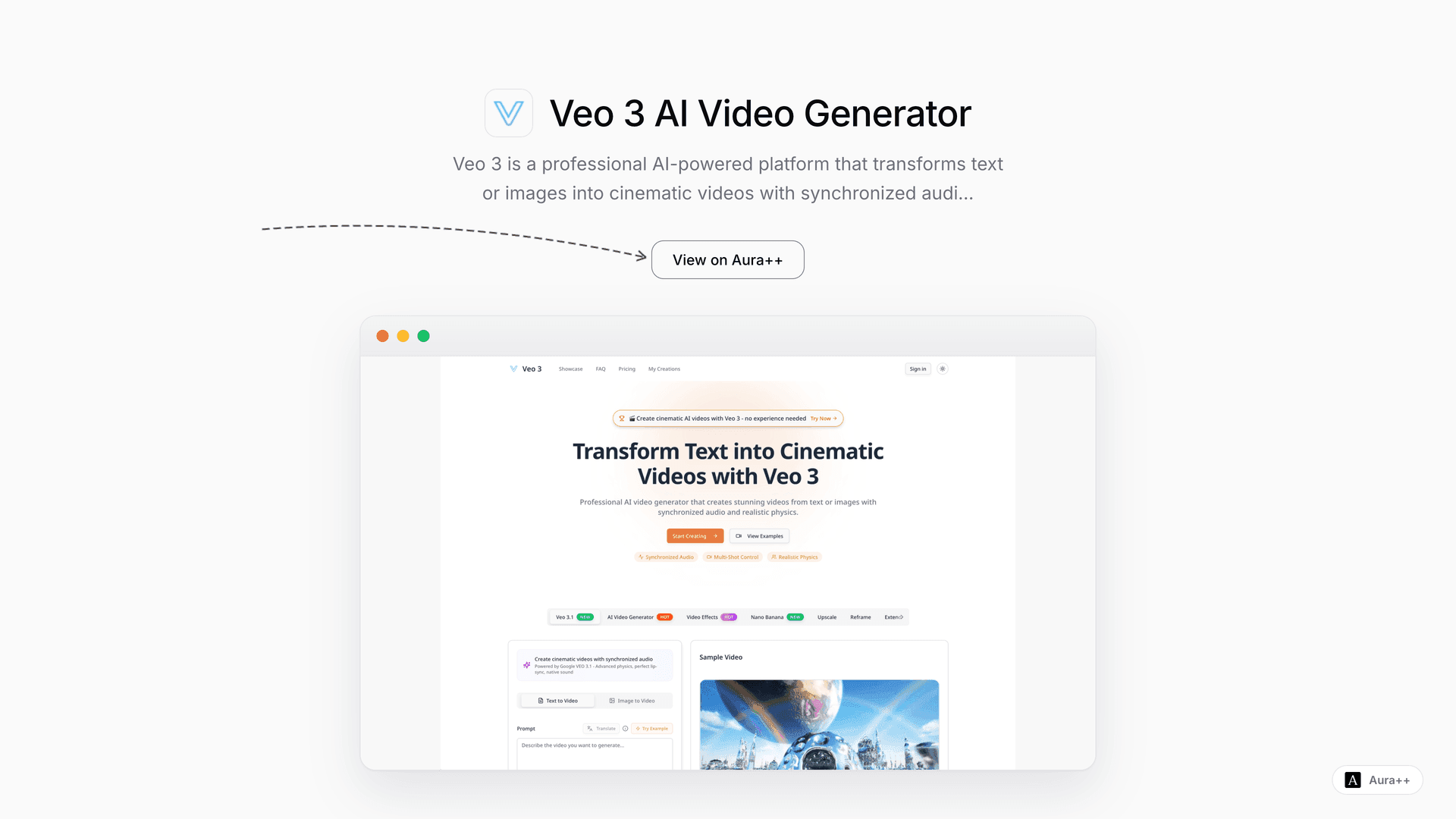 Veo 3 AI Video Generator launch story featured image on Aura++
