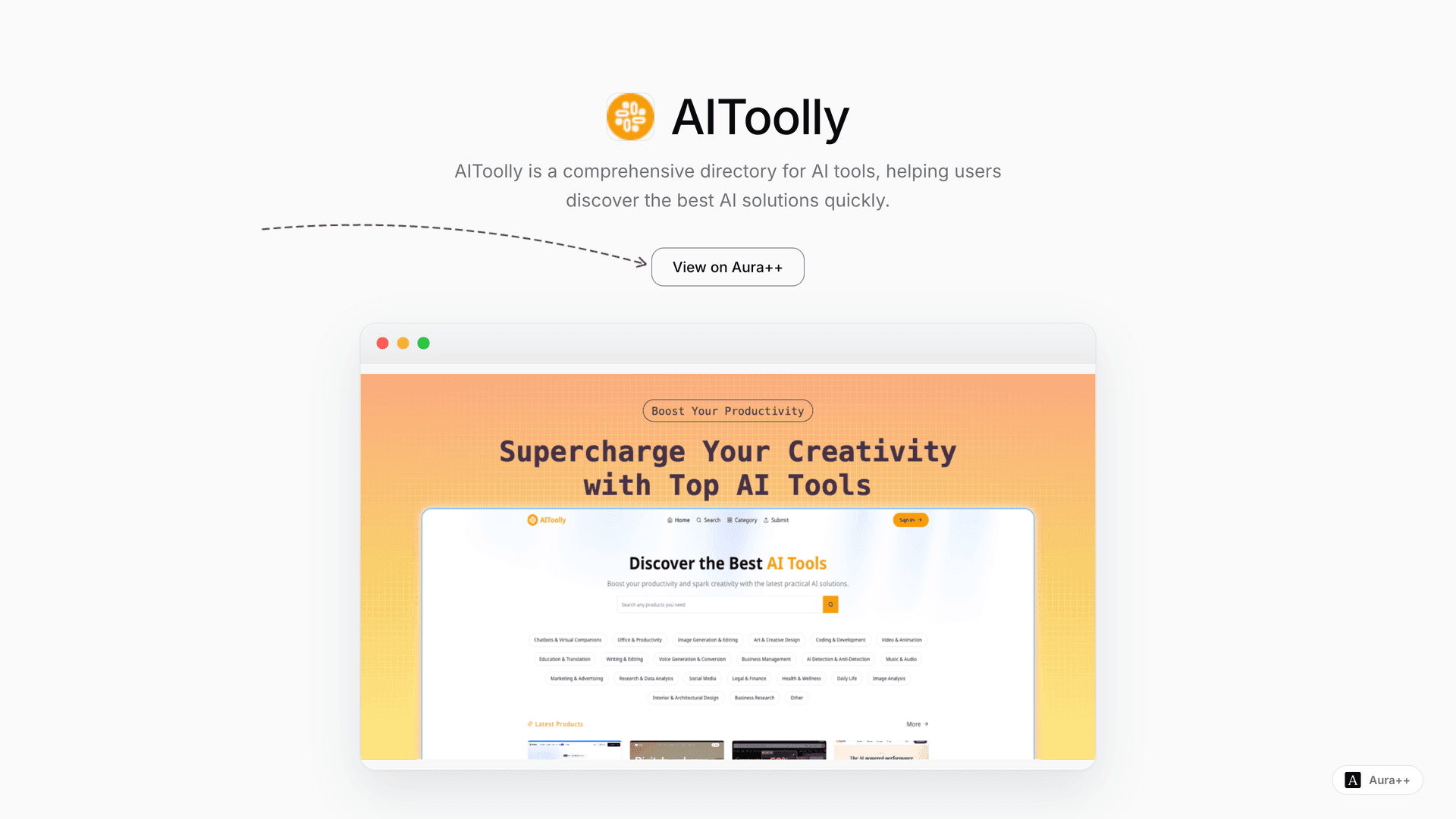 AIToolly - AI Tools Directory launch story featured image on Aura++
