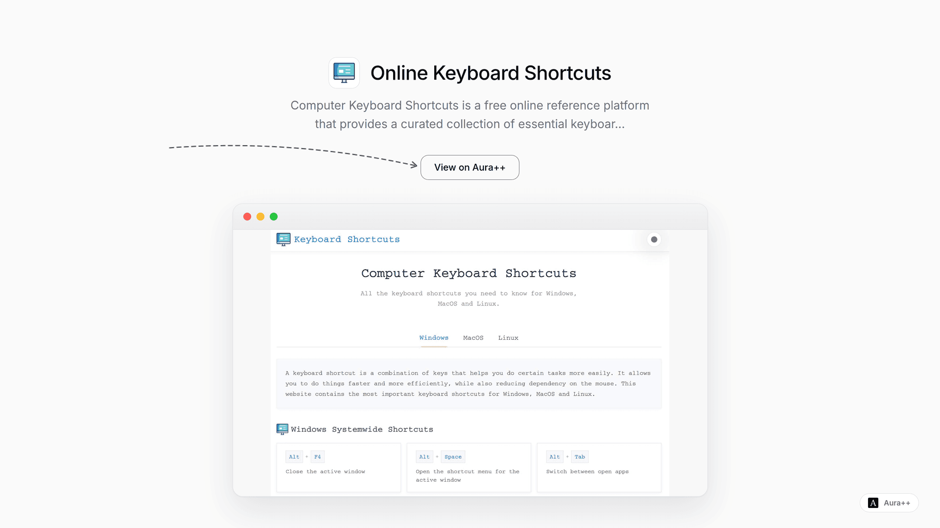 Online Keyboard Shortcuts launch story featured image on Aura++