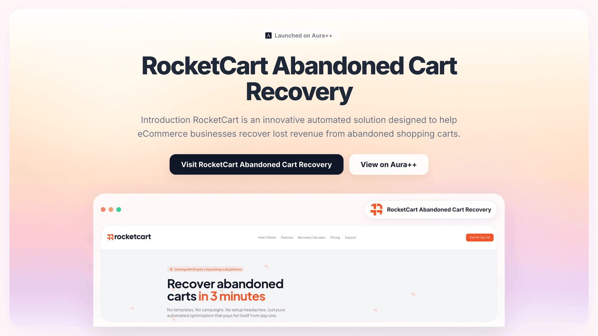 RocketCart Abandoned Cart Recovery launch story featured image on Aura++