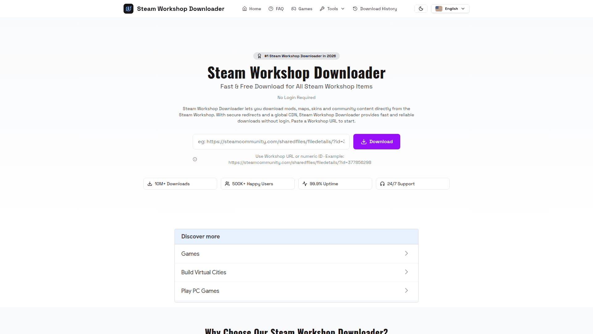Steam Workshop Downloader product preview for startup listing on Aura++