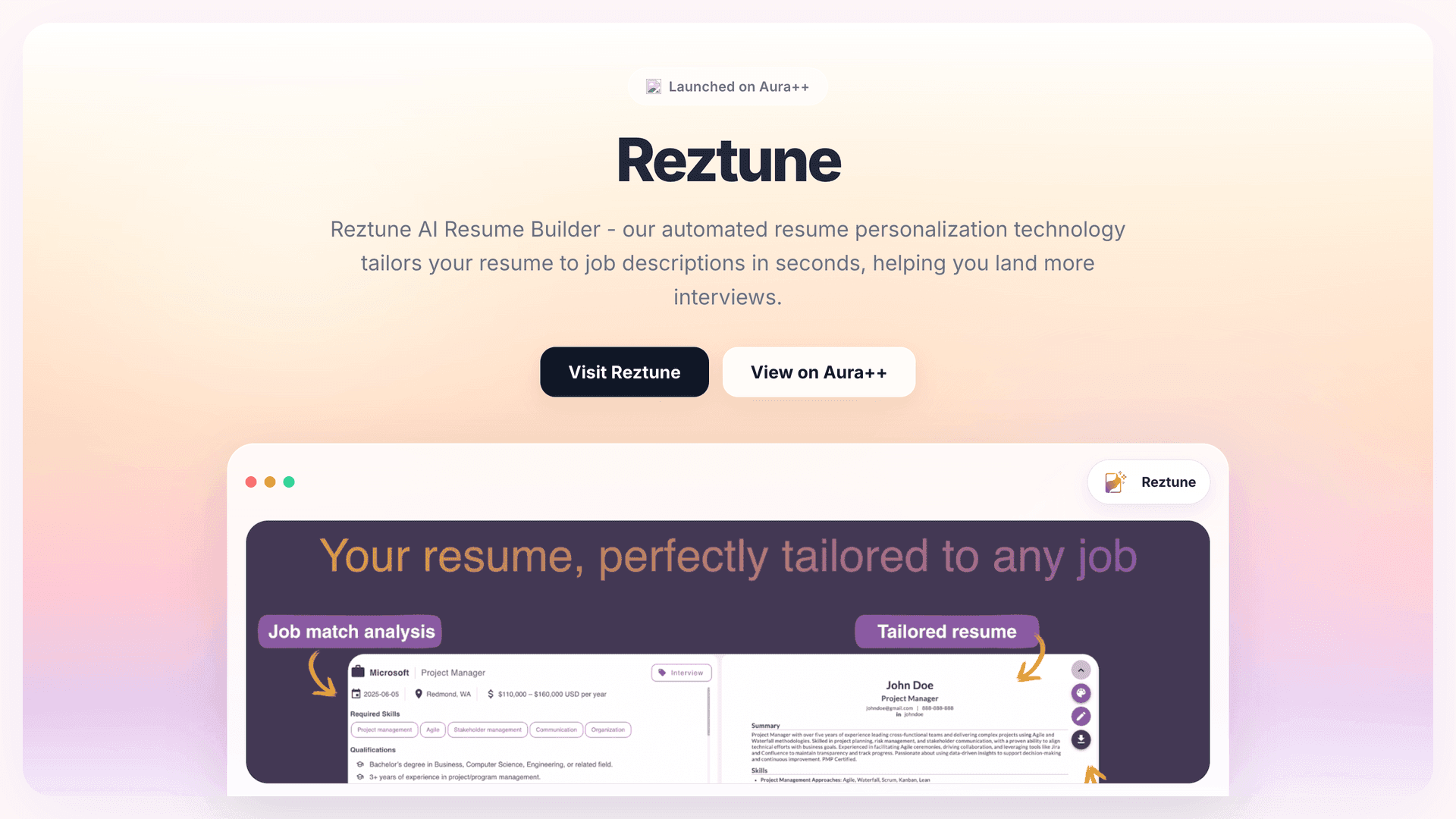 Reztune launch story featured image on Aura++