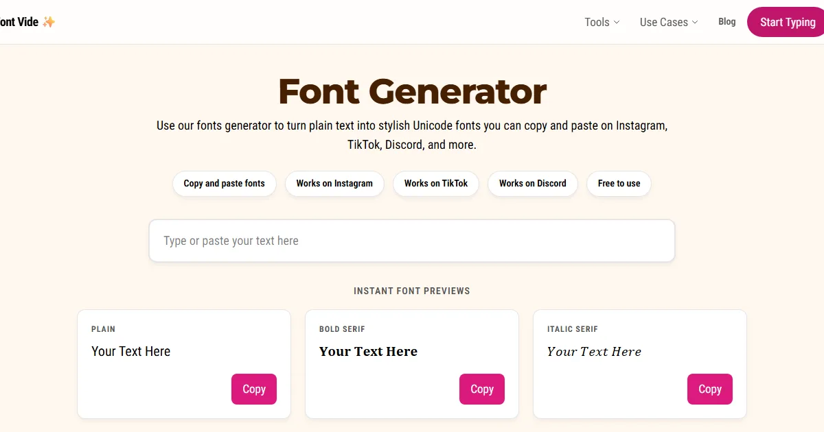 Unicode Font Generator for Social Media product preview for startup listing on Aura++