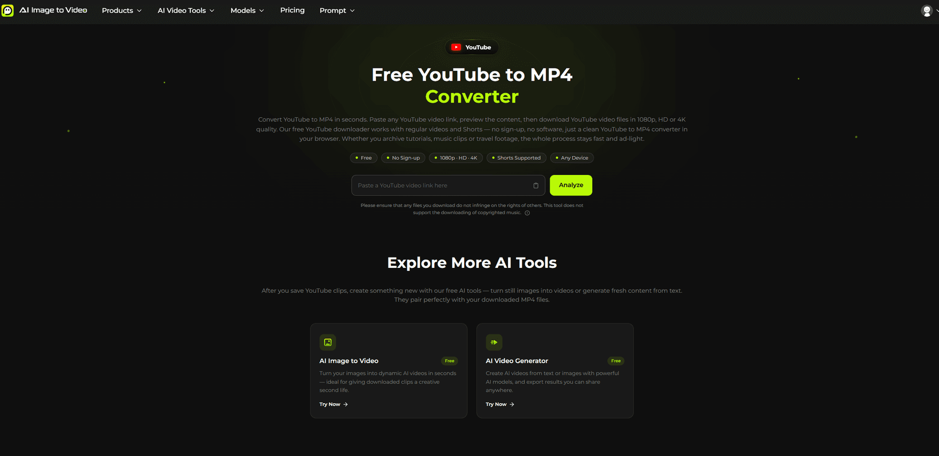 Free YouTube to MP4 Converter product preview for startup listing on Aura++
