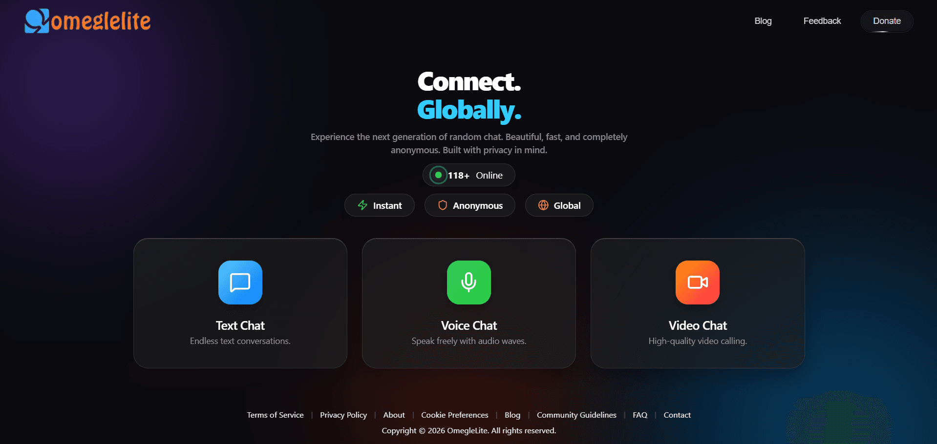 OmegleLite: Anonymous Random Chat Platform product preview for startup listing on Aura++
