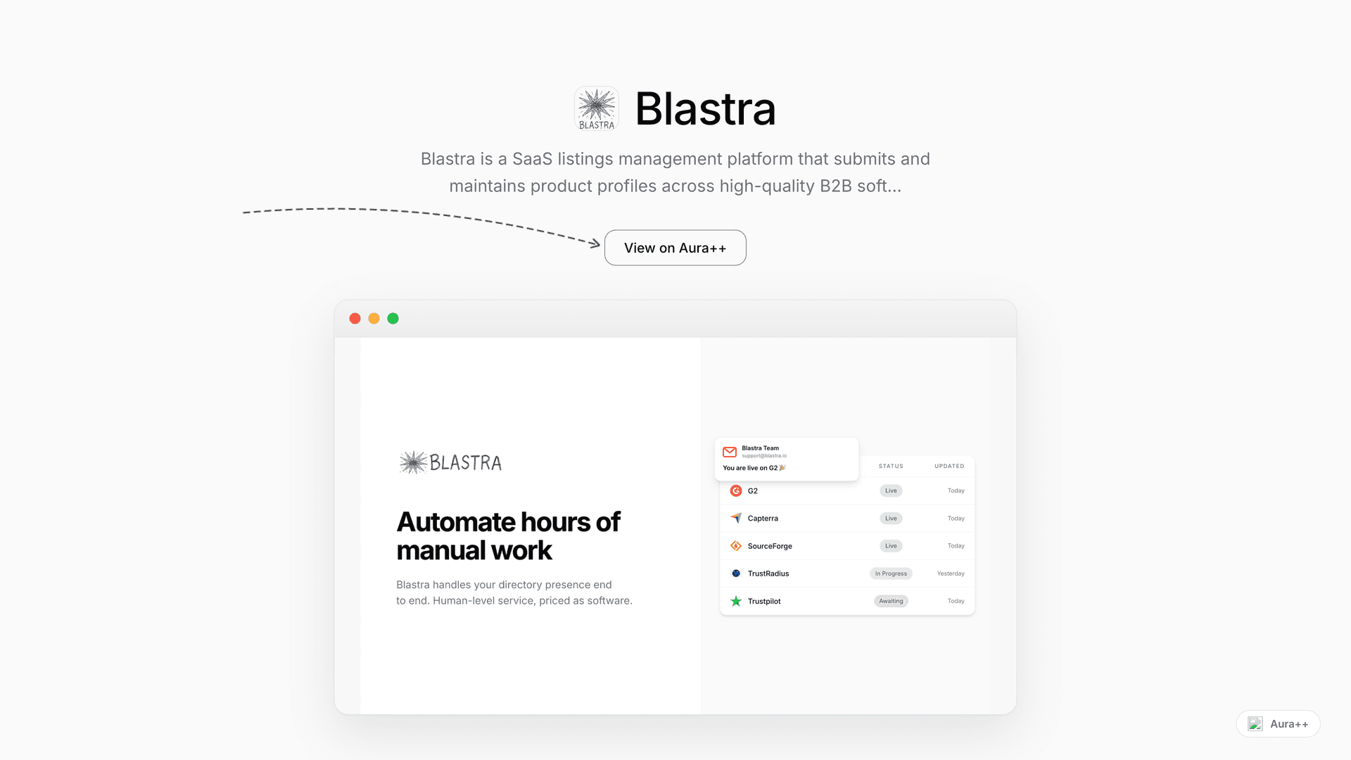 Blastra launch featured image on Aura++