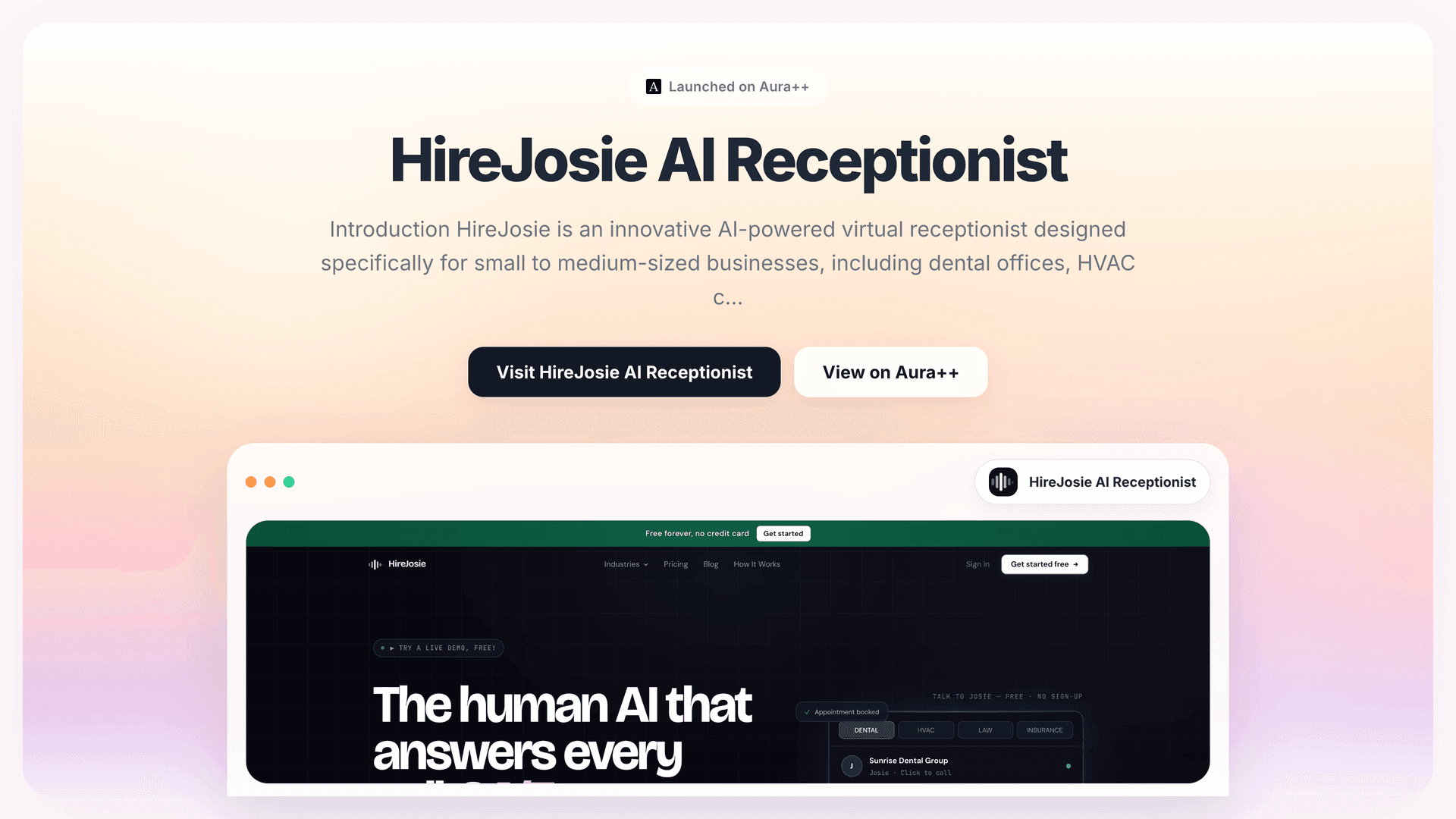 HireJosie AI Receptionist launch featured image on Aura++