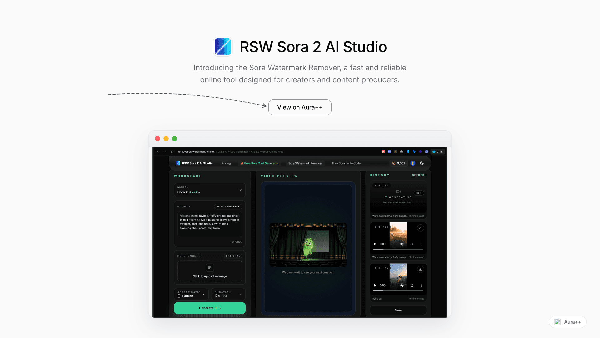 RSW Sora 2 AI Studio launch story featured image on Aura++