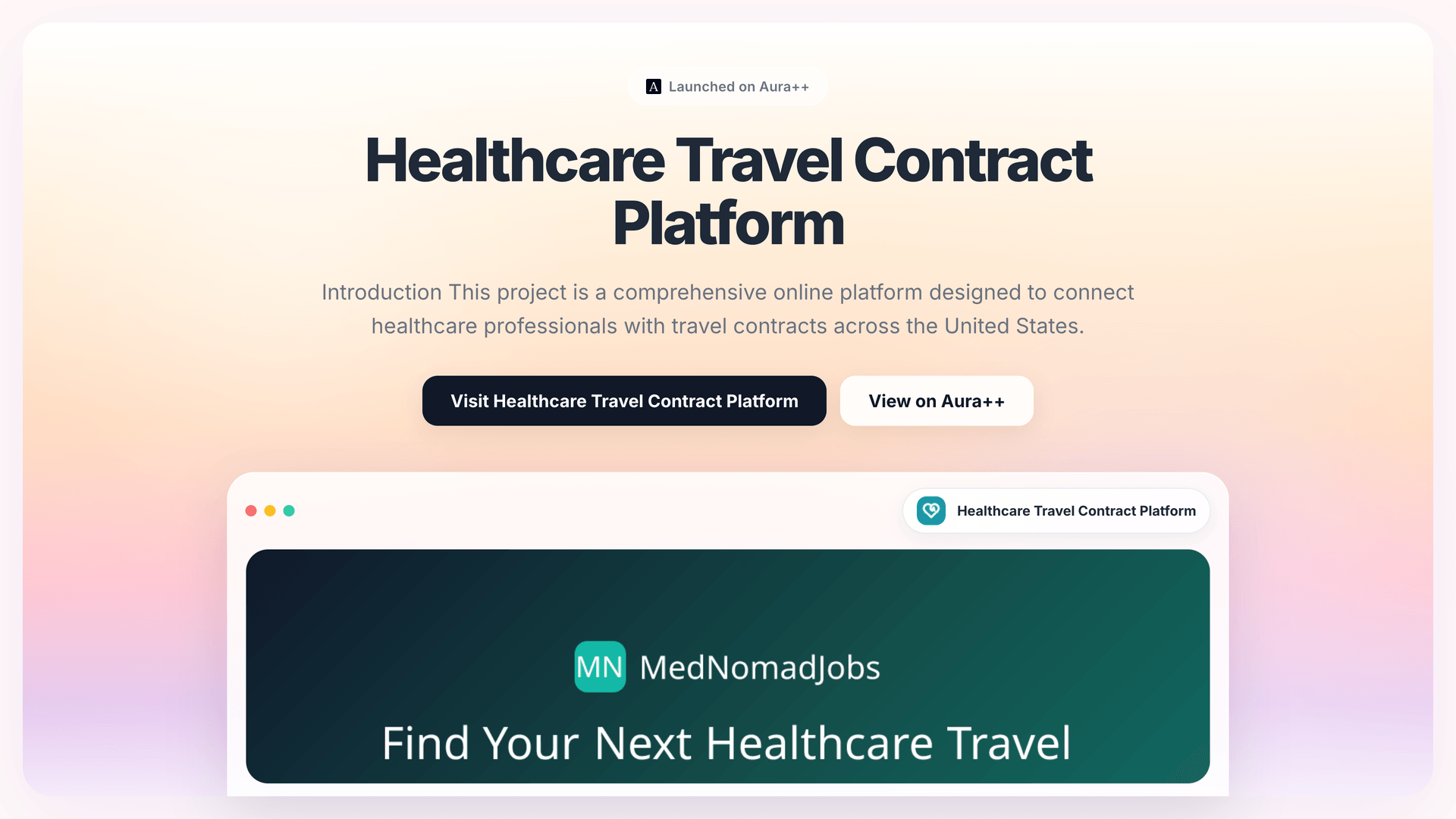 Healthcare Travel Contract Platform launch featured image on Aura++
