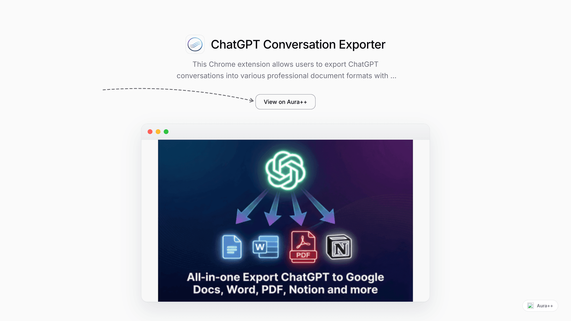 ChatGPT Conversation Exporter launch story featured image on Aura++