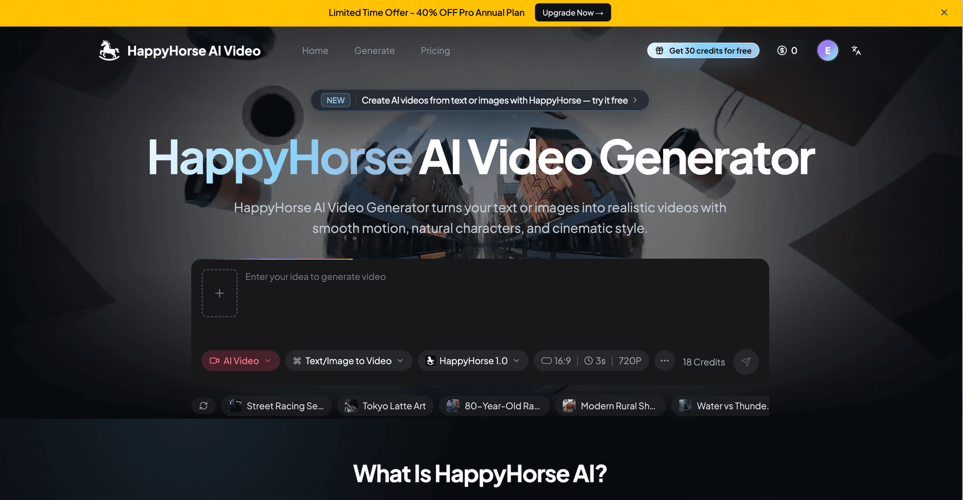 HappyHorse AI Video Generator product preview for startup listing on Aura++