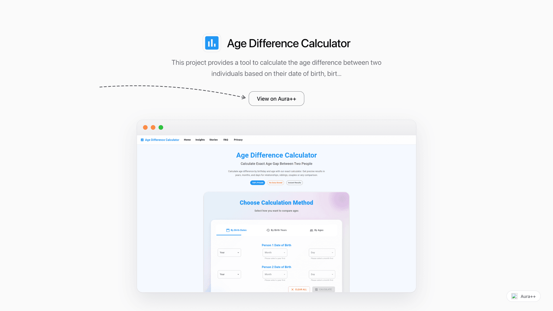 Age Difference Calculator launch story featured image on Aura++