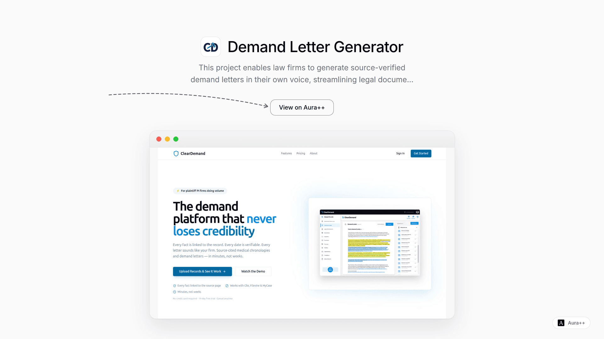 Demand Letter Generator launch story featured image on Aura++