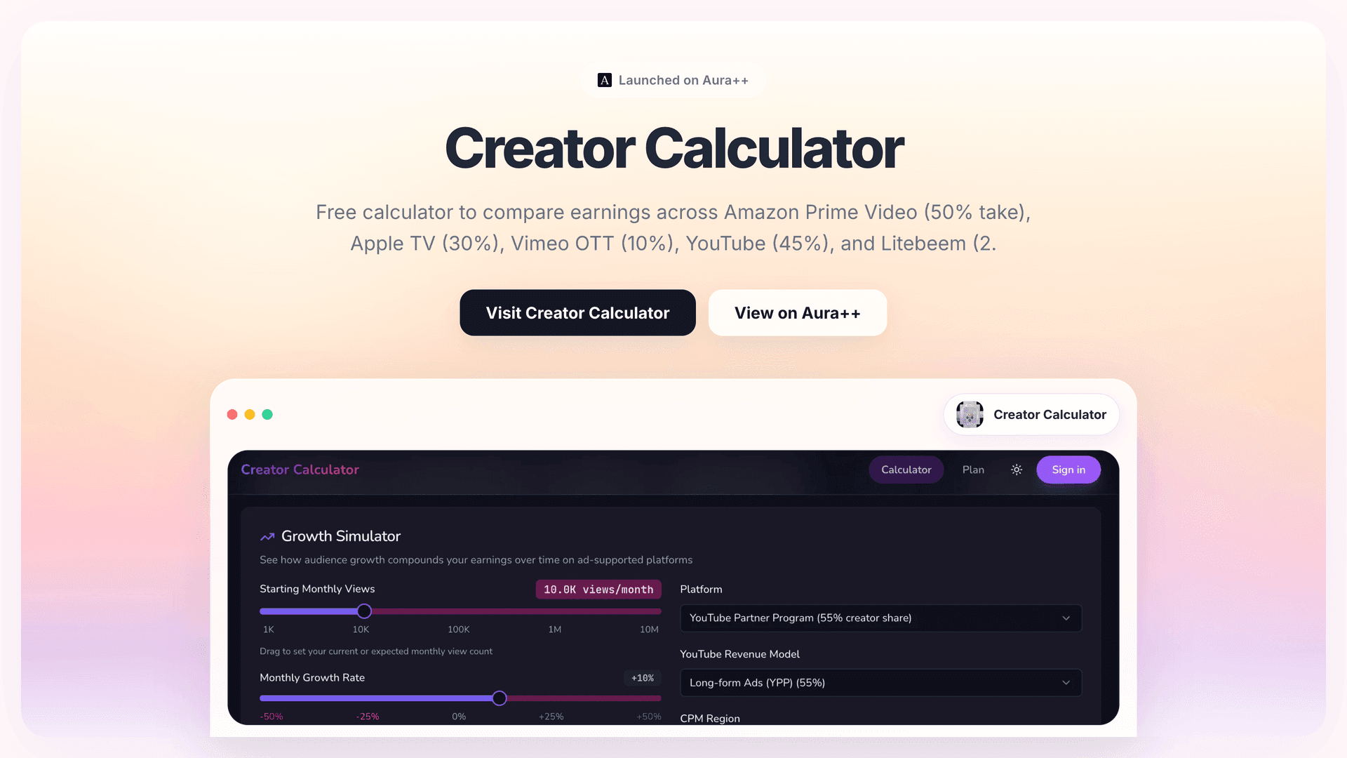Creator Calculator launch story featured image on Aura++