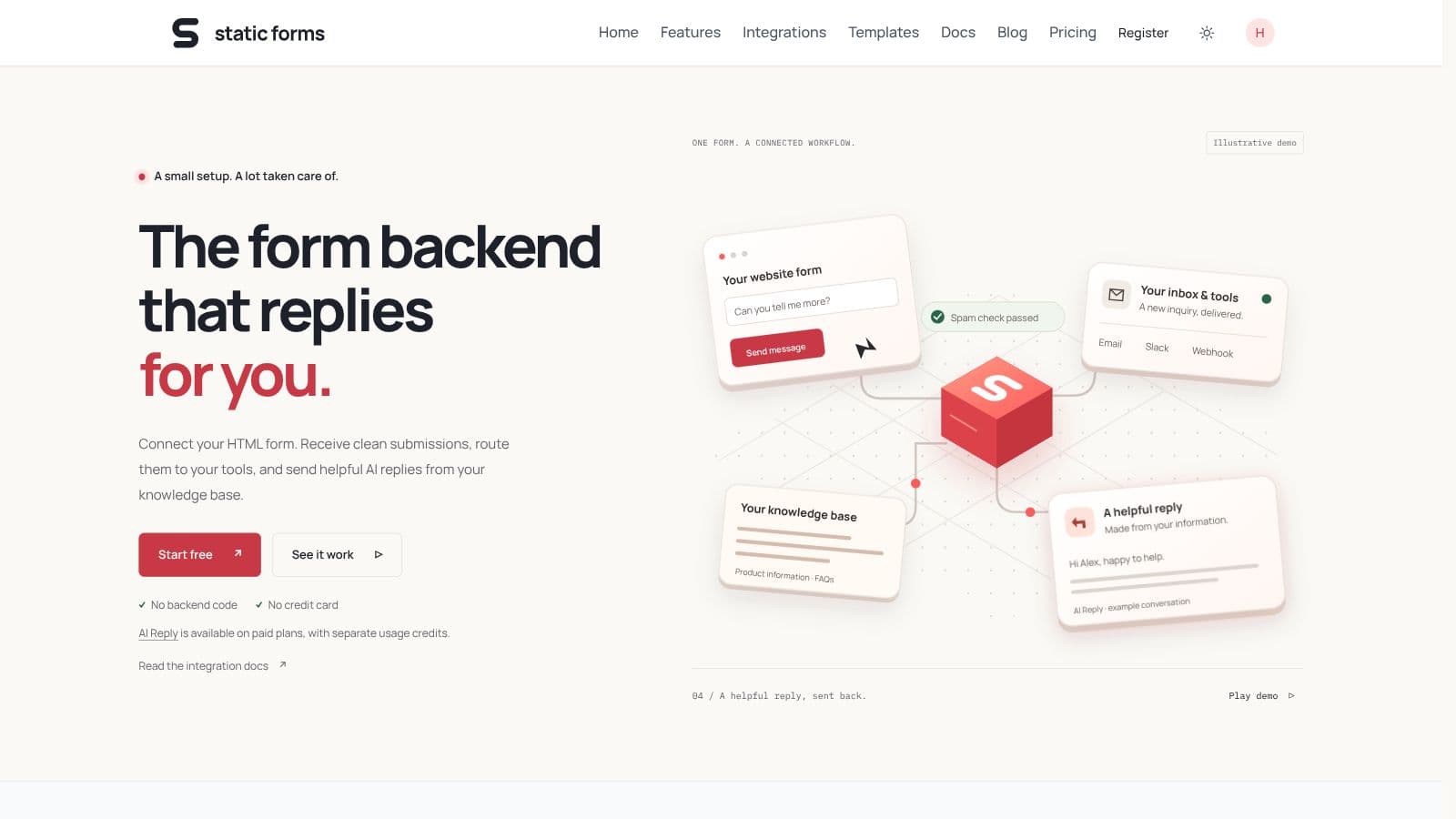 Static Forms product preview for startup listing on Aura++