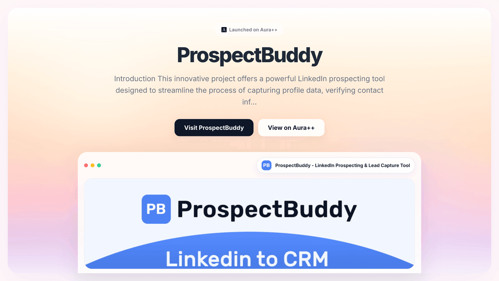 ProspectBuddy - LinkedIn Prospecting & Lead Capture Tool launch featured image on Aura++