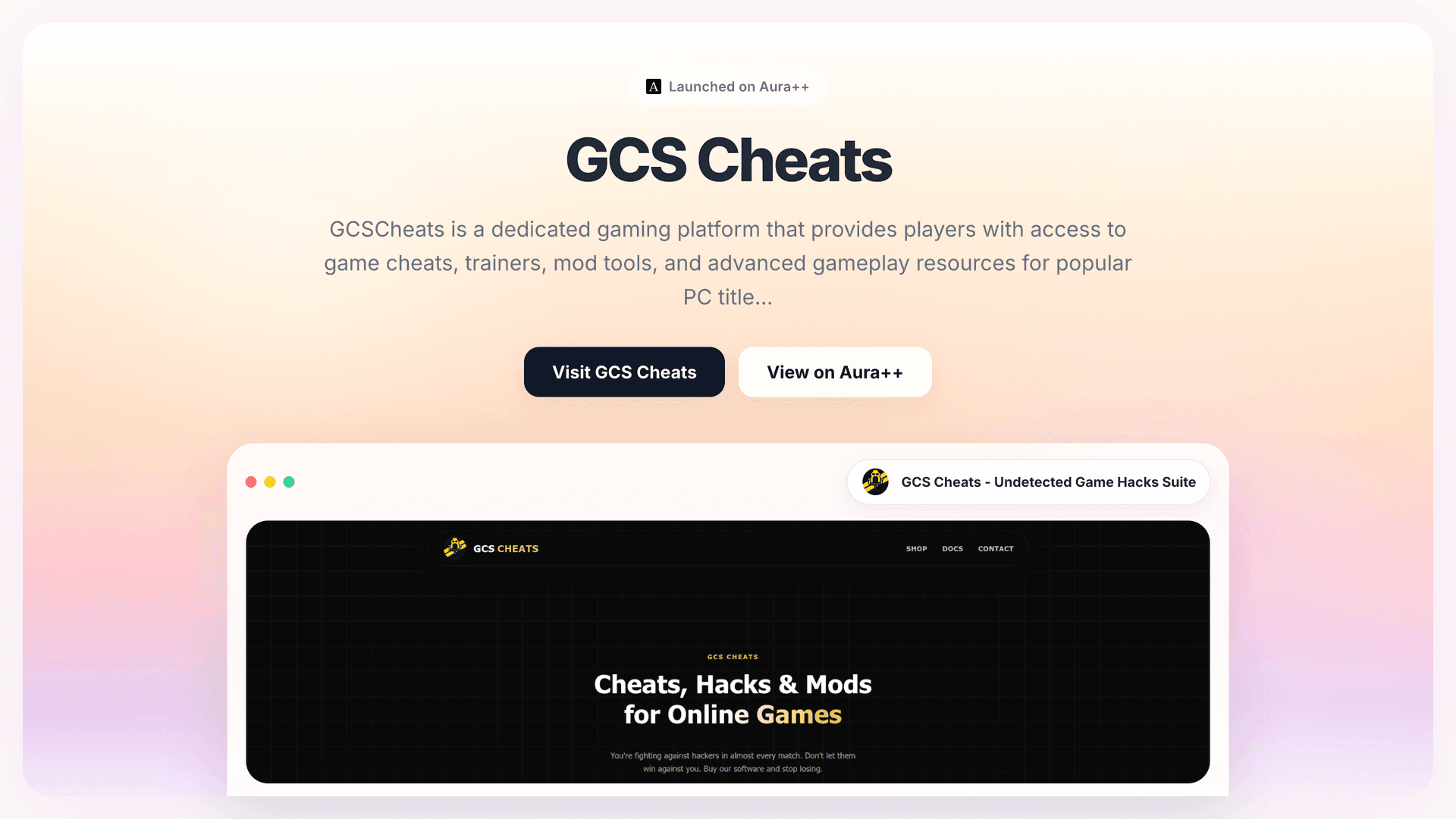 GCS Cheats - Undetected Game Hacks Suite launch featured image on Aura++