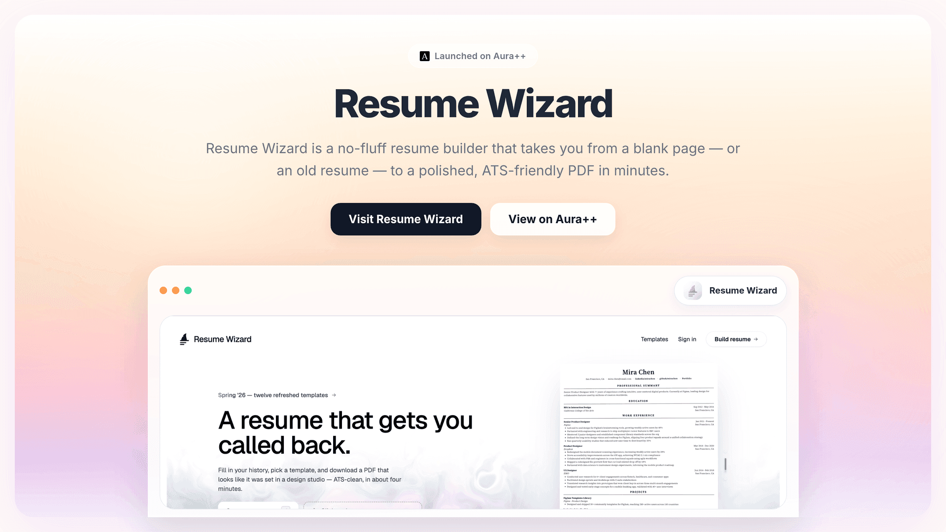 Resume Wizard launch story featured image on Aura++