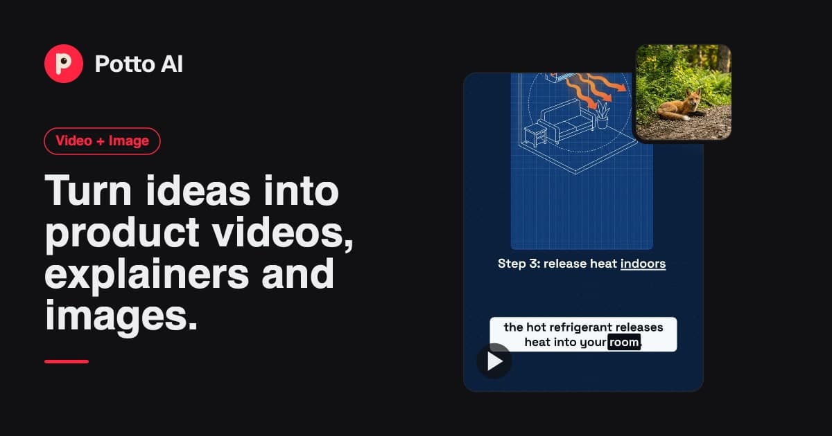 Potto AI: AI Video & Image Generator product preview for startup listing on Aura++