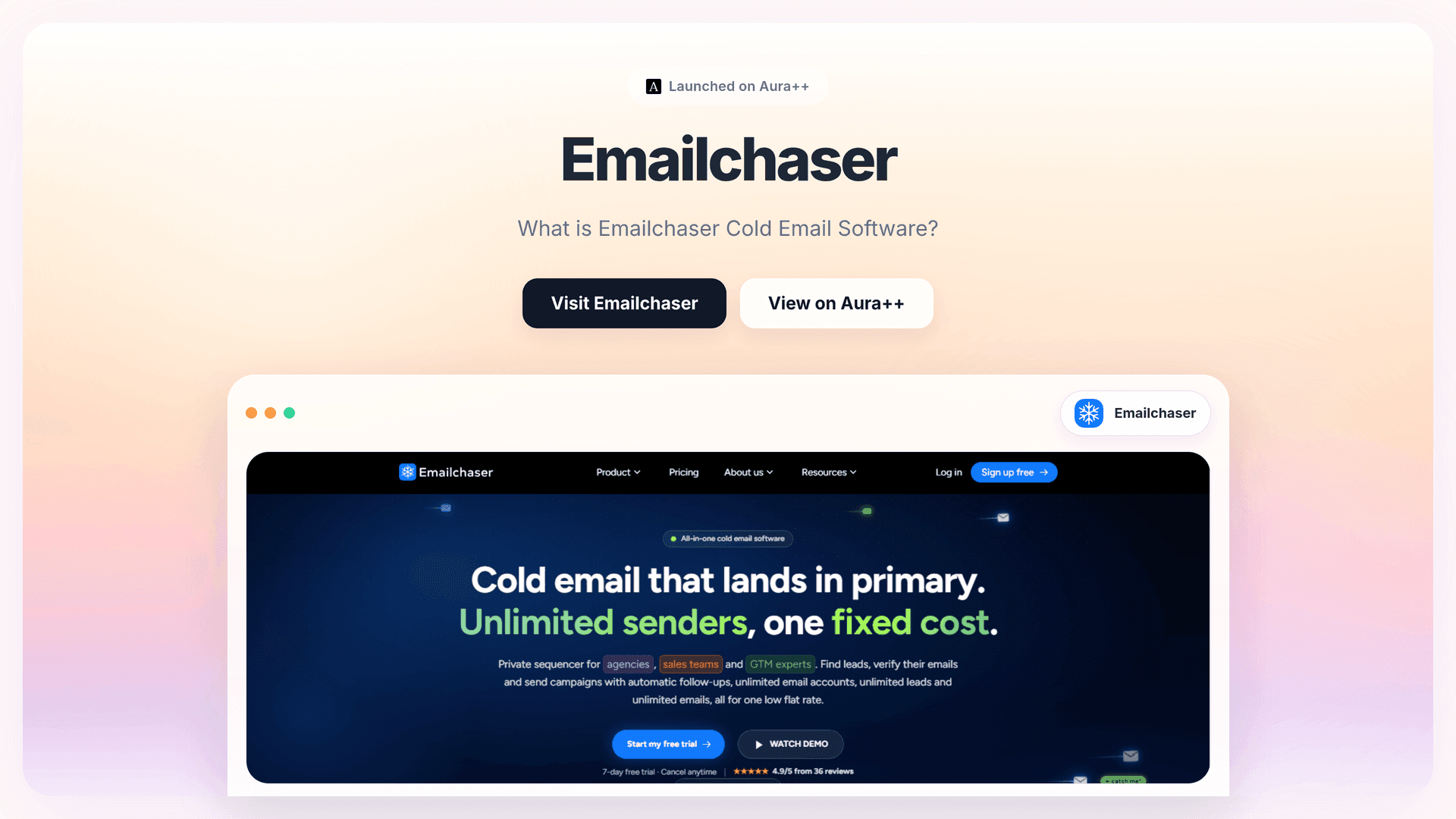 Emailchaser launch story featured image on Aura++