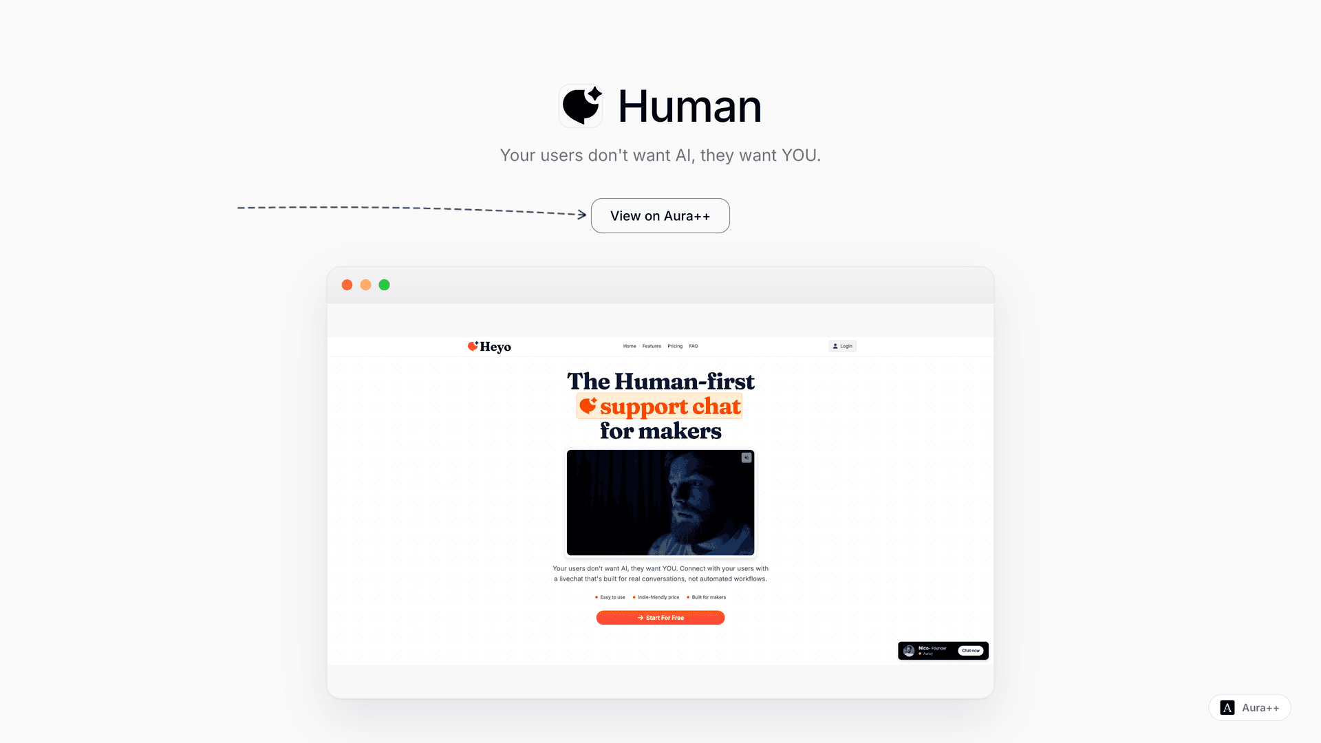 Human-first Support Chat for Makers launch story featured image on Aura++