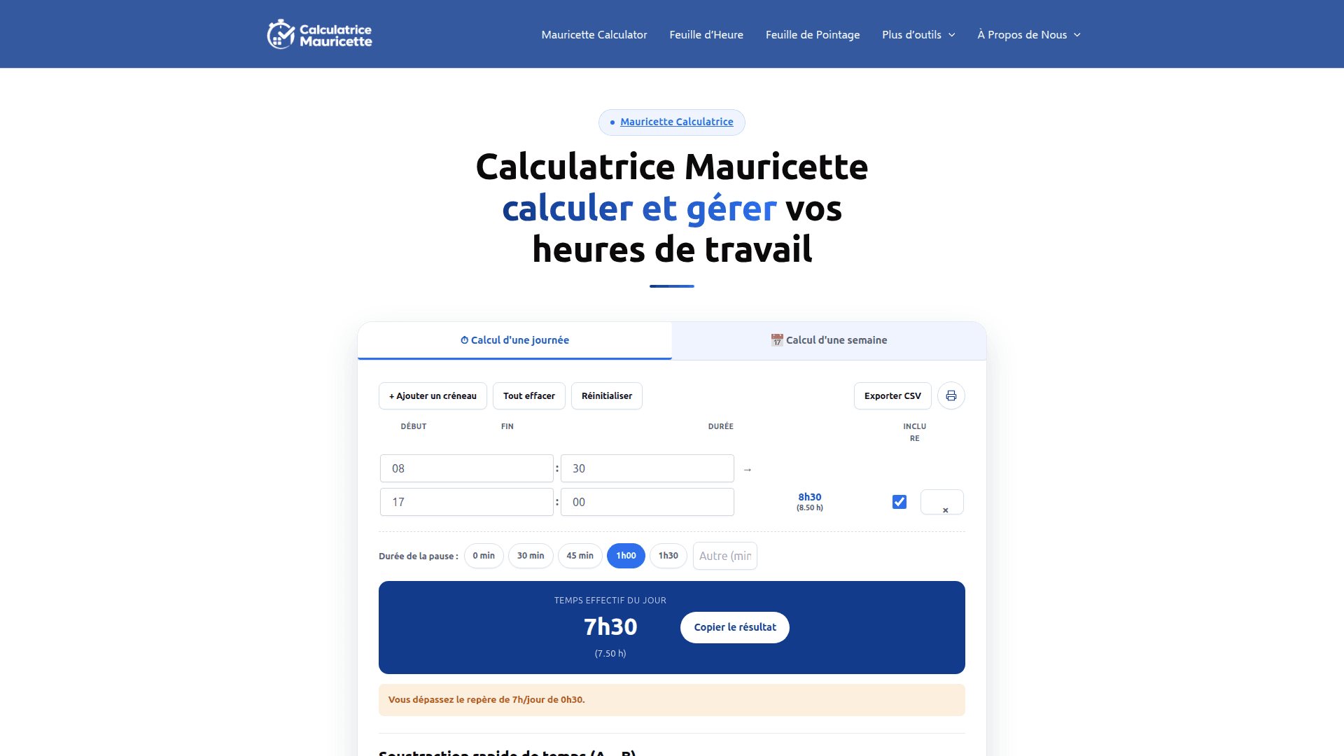 Mauricette Work Time Calculator product preview for startup listing on Aura++
