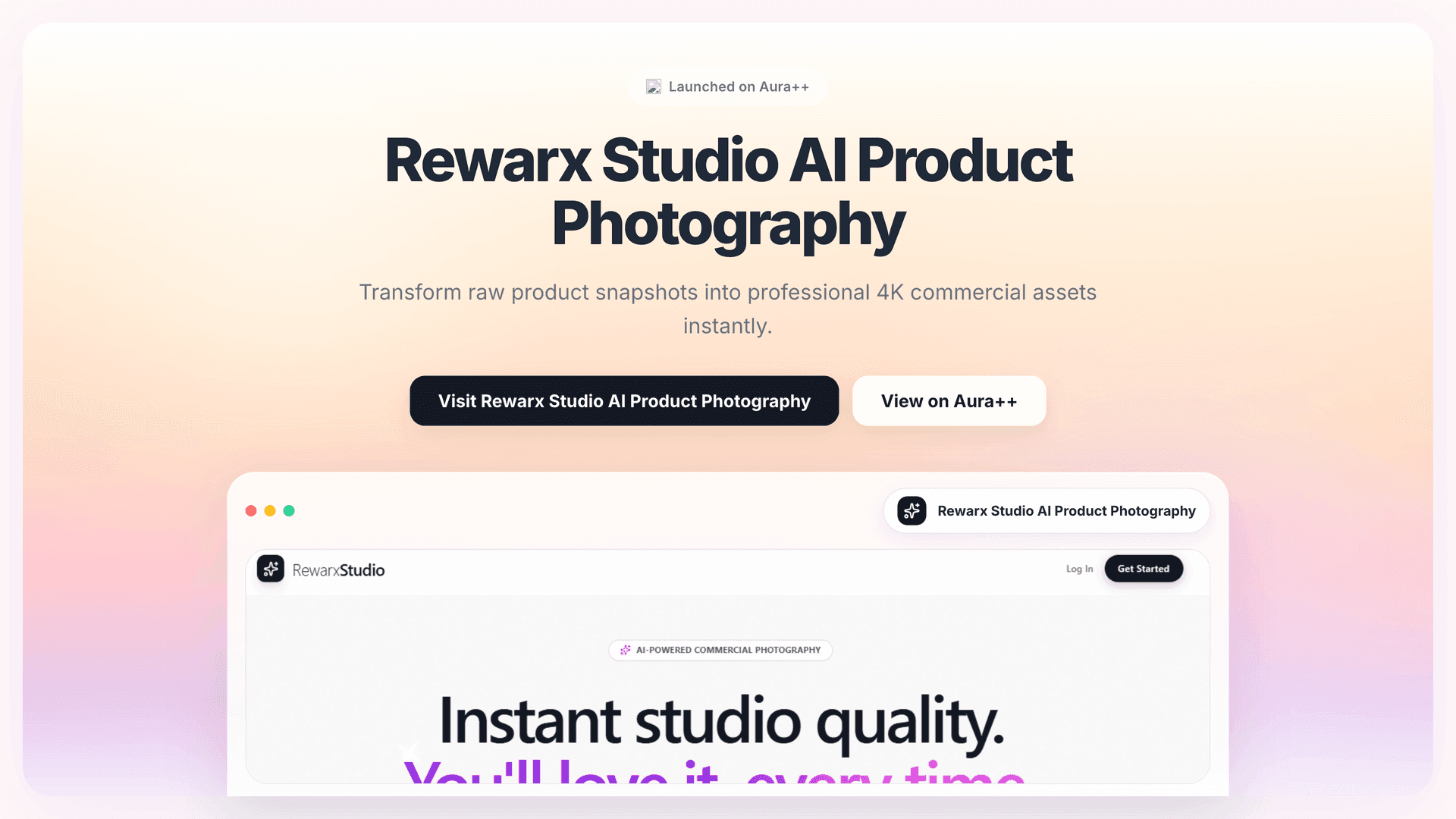 Rewarx Studio AI Product Photography launch story featured image on Aura++