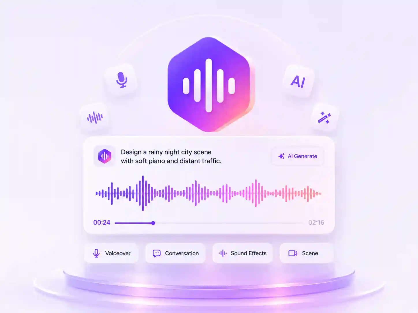 Seed Audio AI Audio Generator product preview for startup listing on Aura++