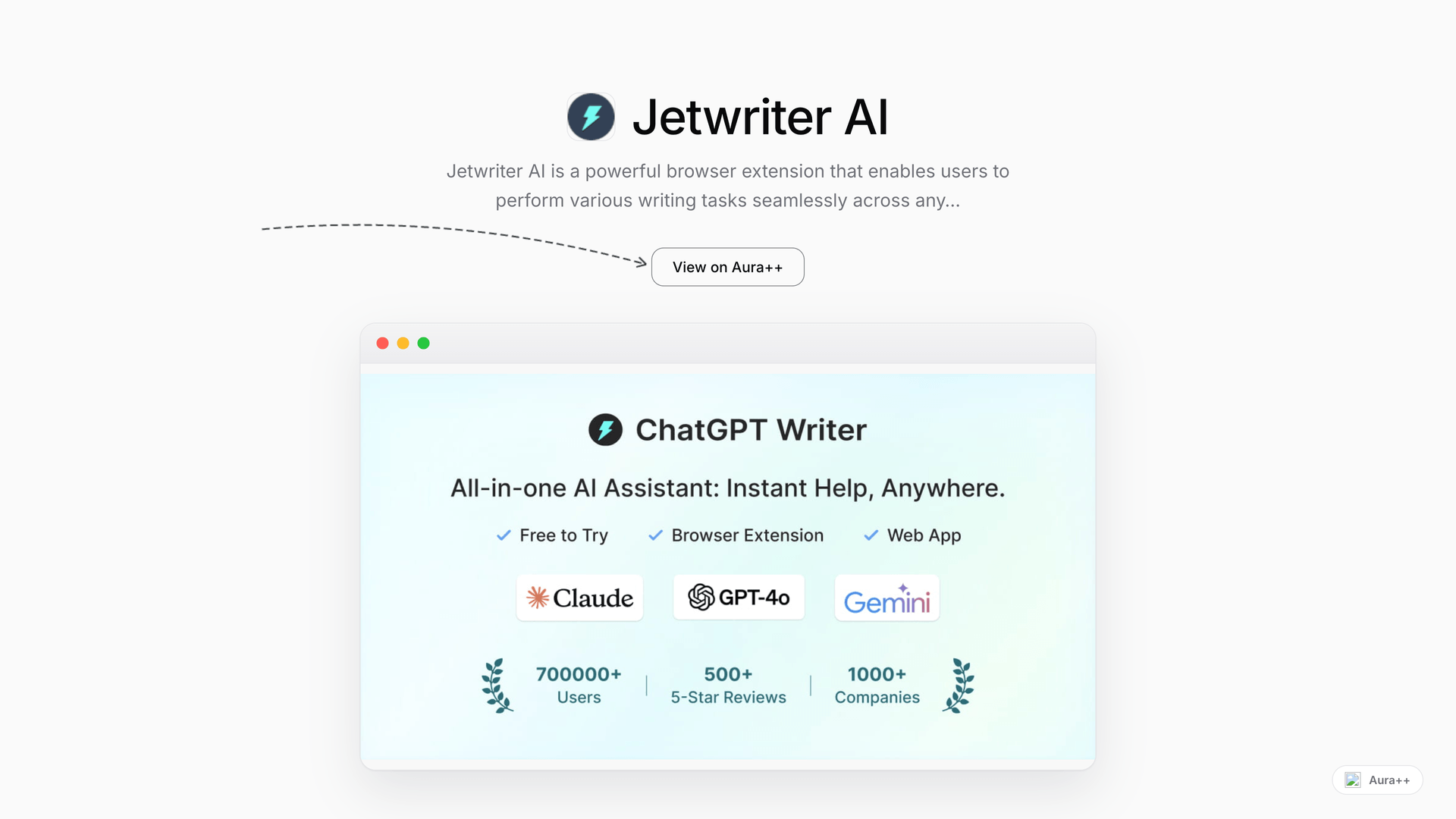Jetwriter AI - AI Writing Assistant Extension launch story featured image on Aura++