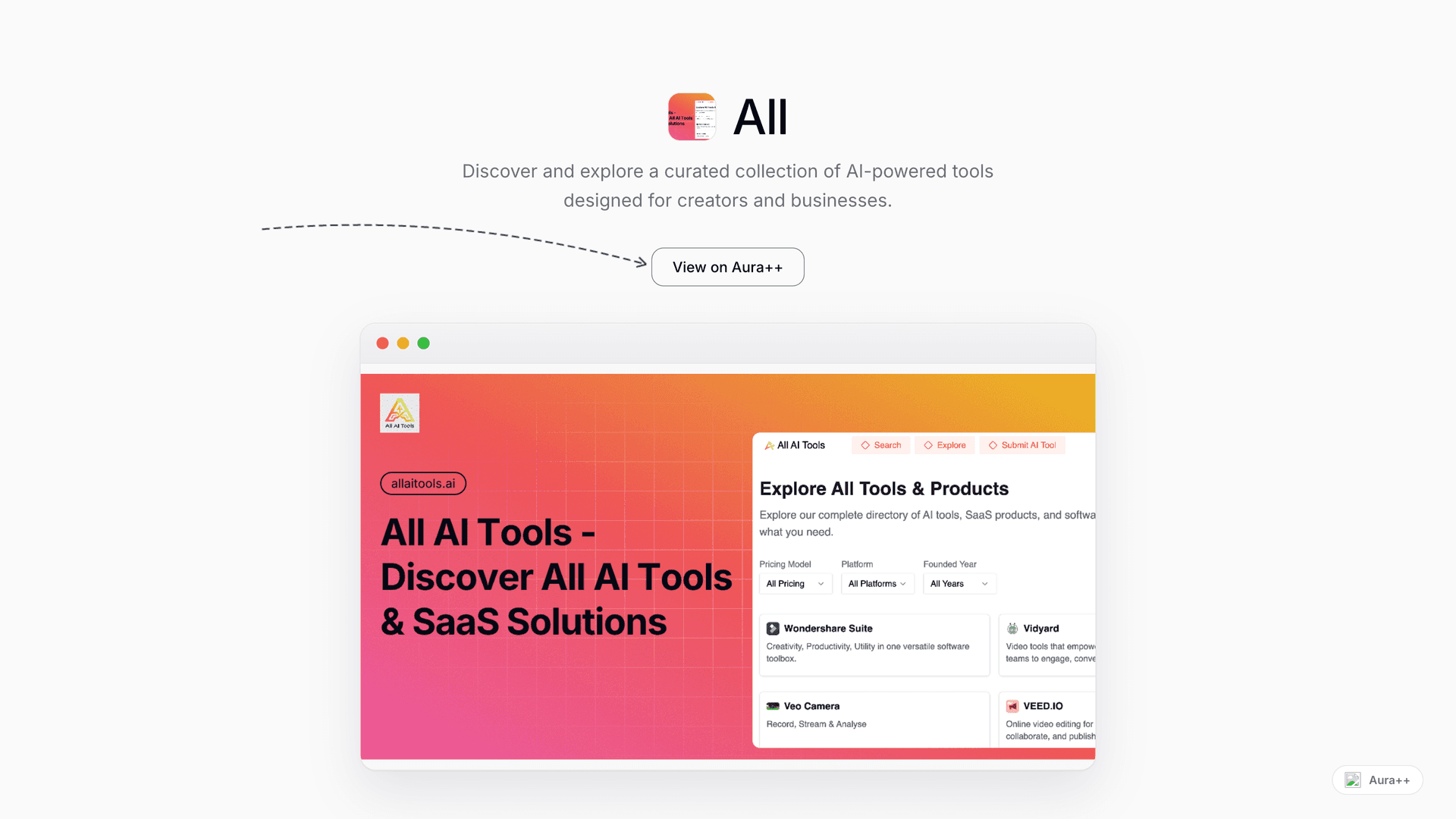 All-in-One AI Tools Directory launch story featured image on Aura++