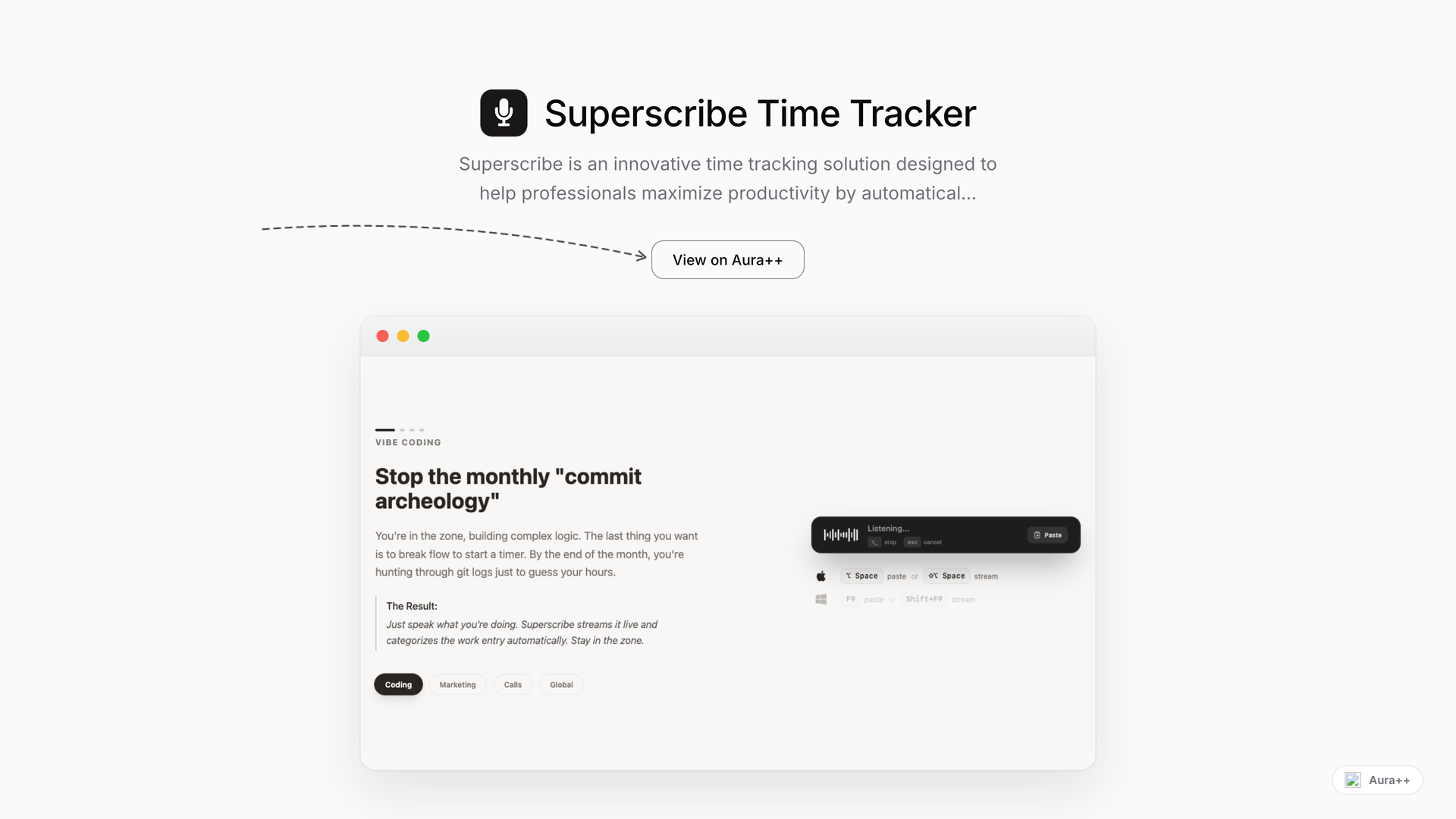 Superscribe Time Tracker launch story featured image on Aura++