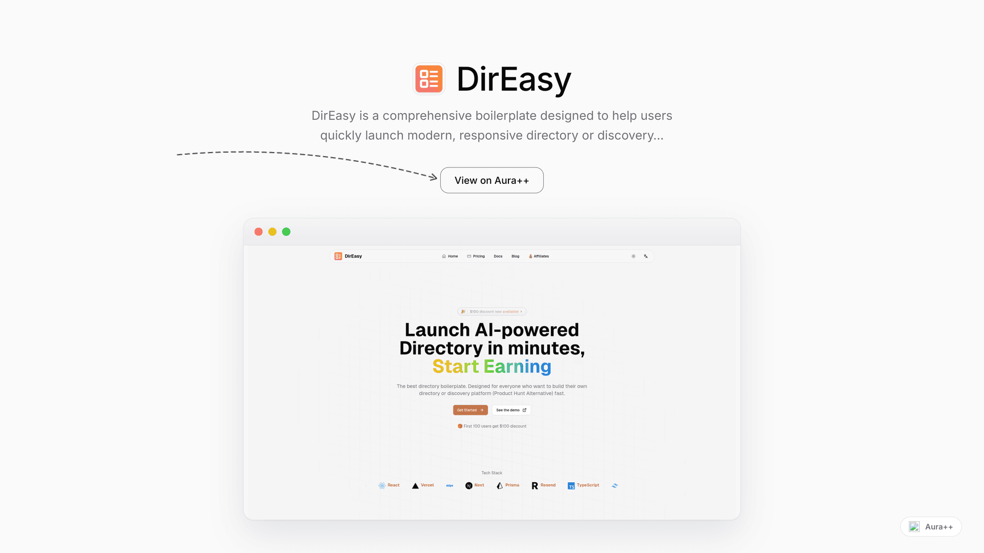 DirEasy - AI-Powered Directory Builder launch story featured image on Aura++