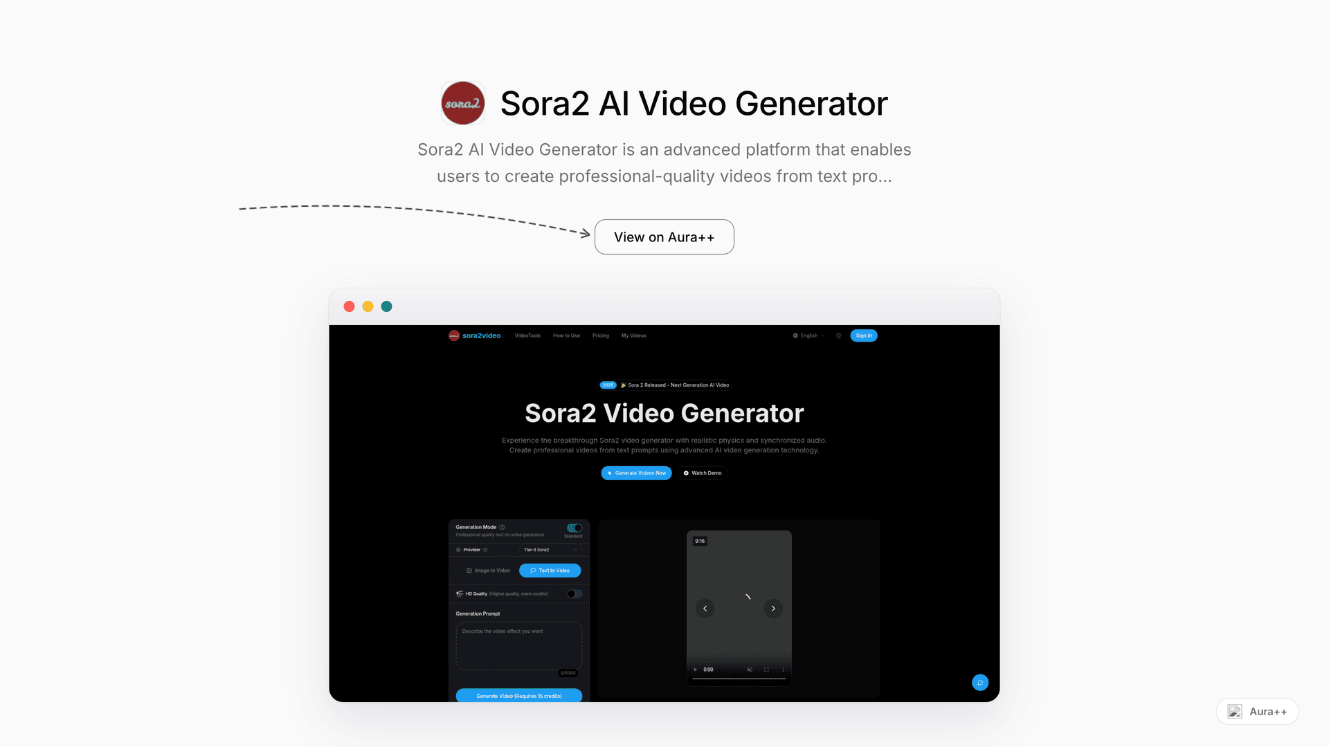 Sora2 AI Video Generator launch story featured image on Aura++