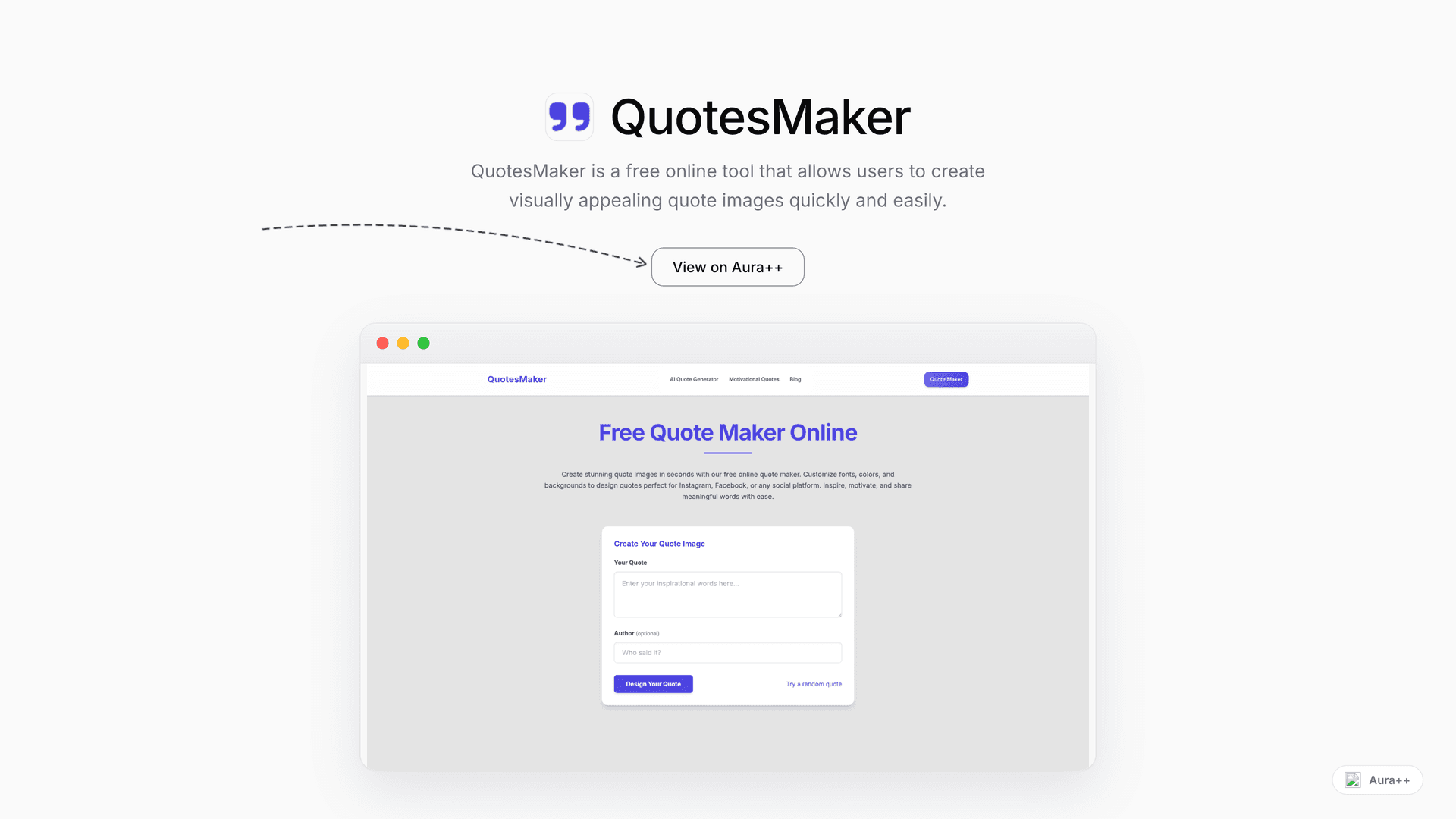 QuotesMaker - Free Quote Image Generator launch featured image on Aura++