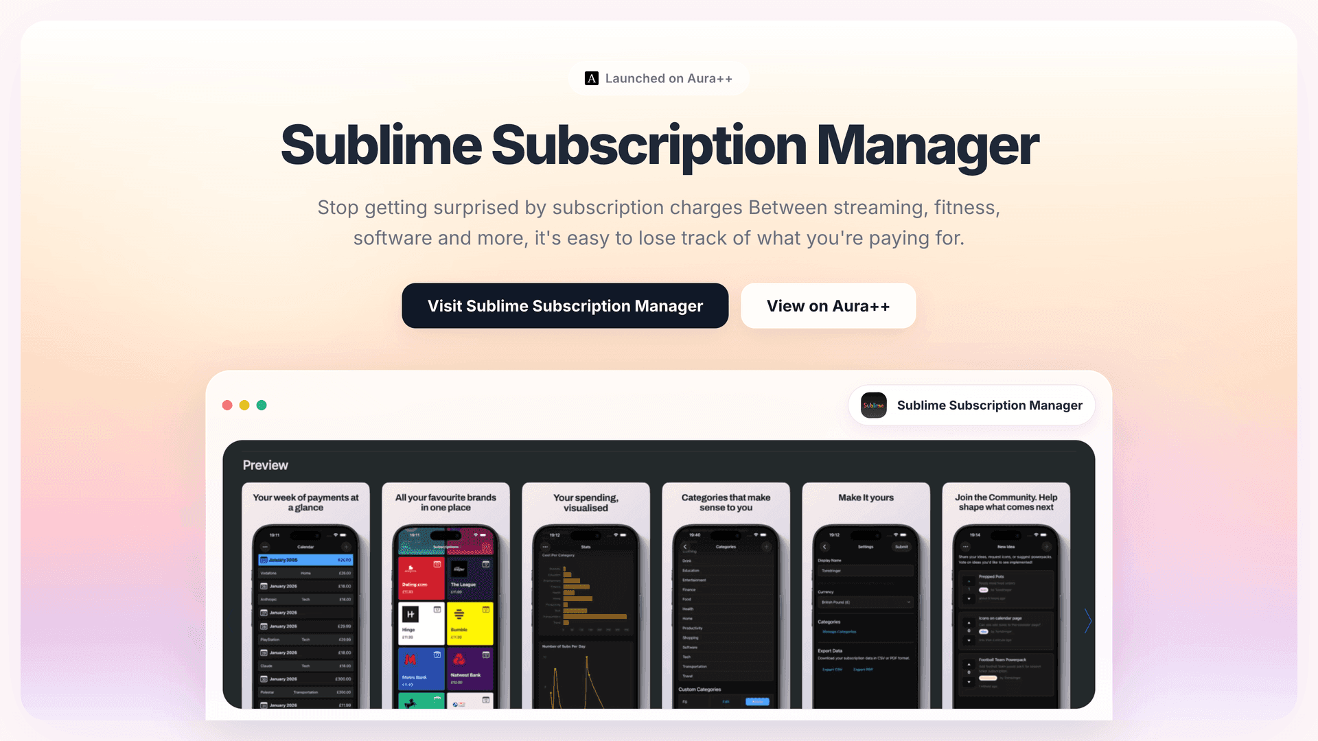 Sublime Subscription Manager launch story featured image on Aura++