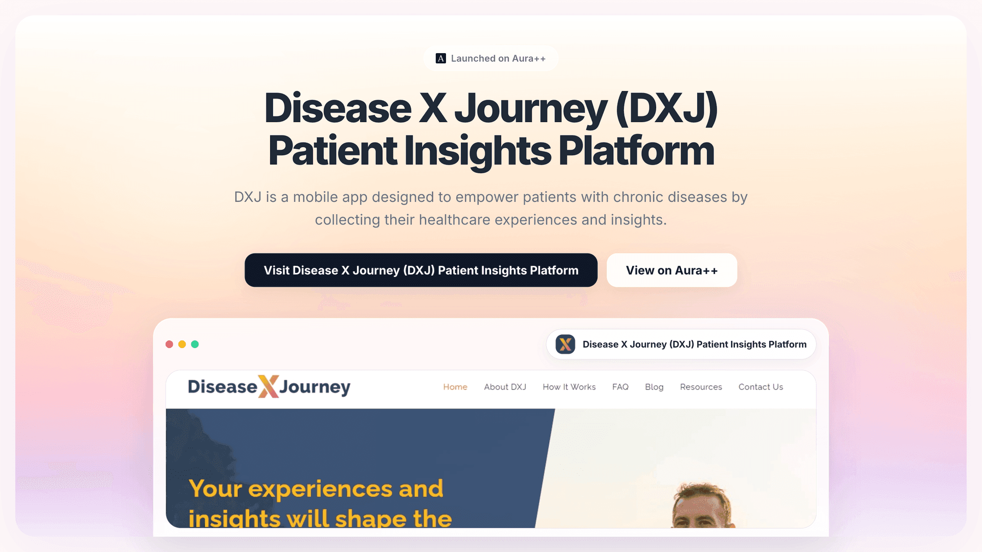 Disease X Journey (DXJ) Patient Insights Platform launch story featured image on Aura++
