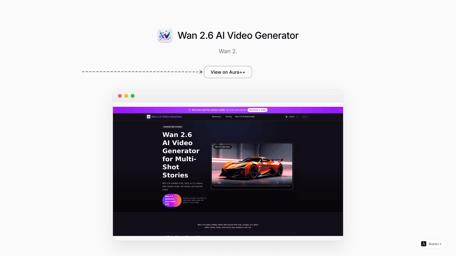 Wan 2.6 AI Video Generator launch featured image on Aura++