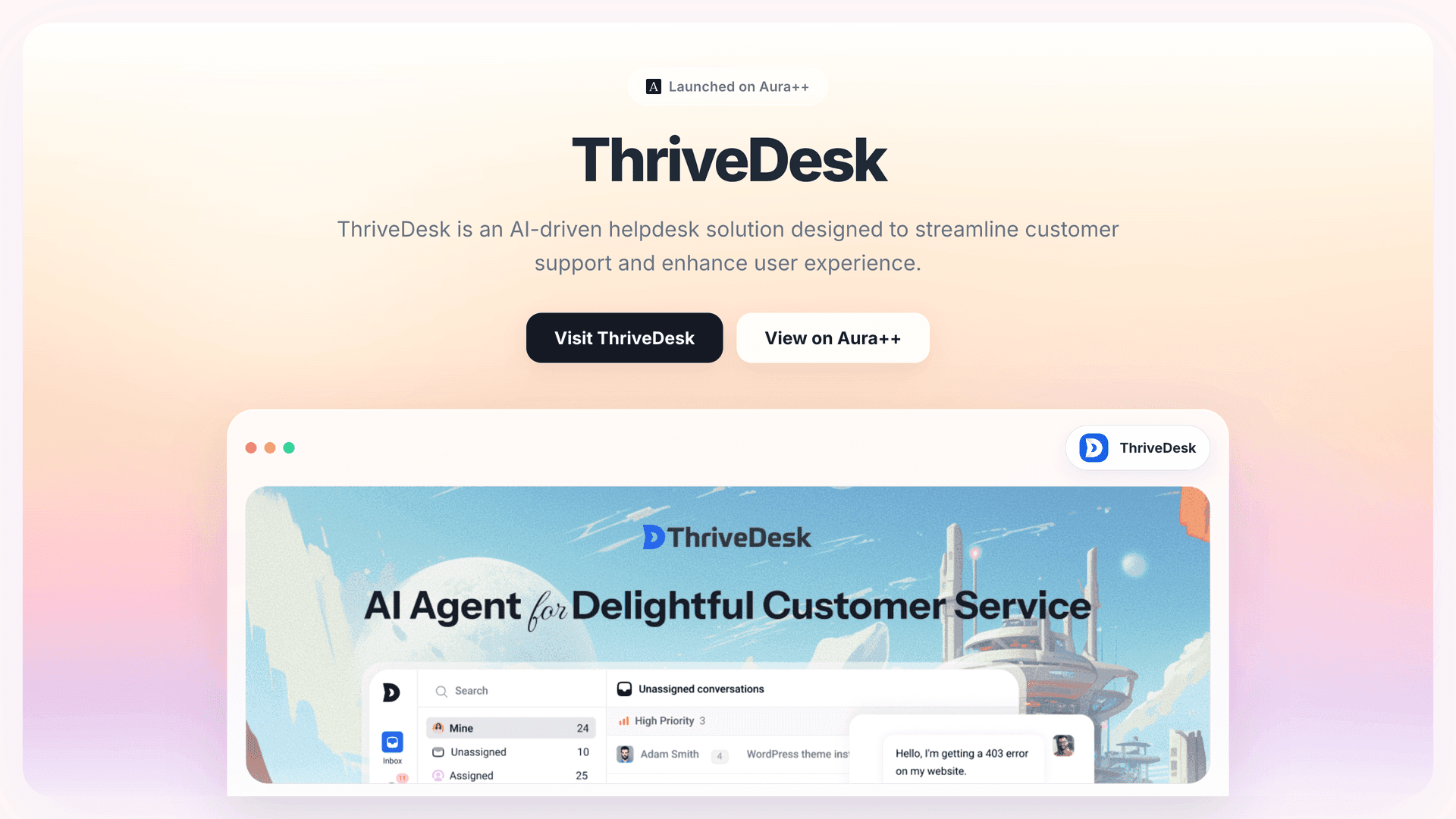 ThriveDesk launch story featured image on Aura++