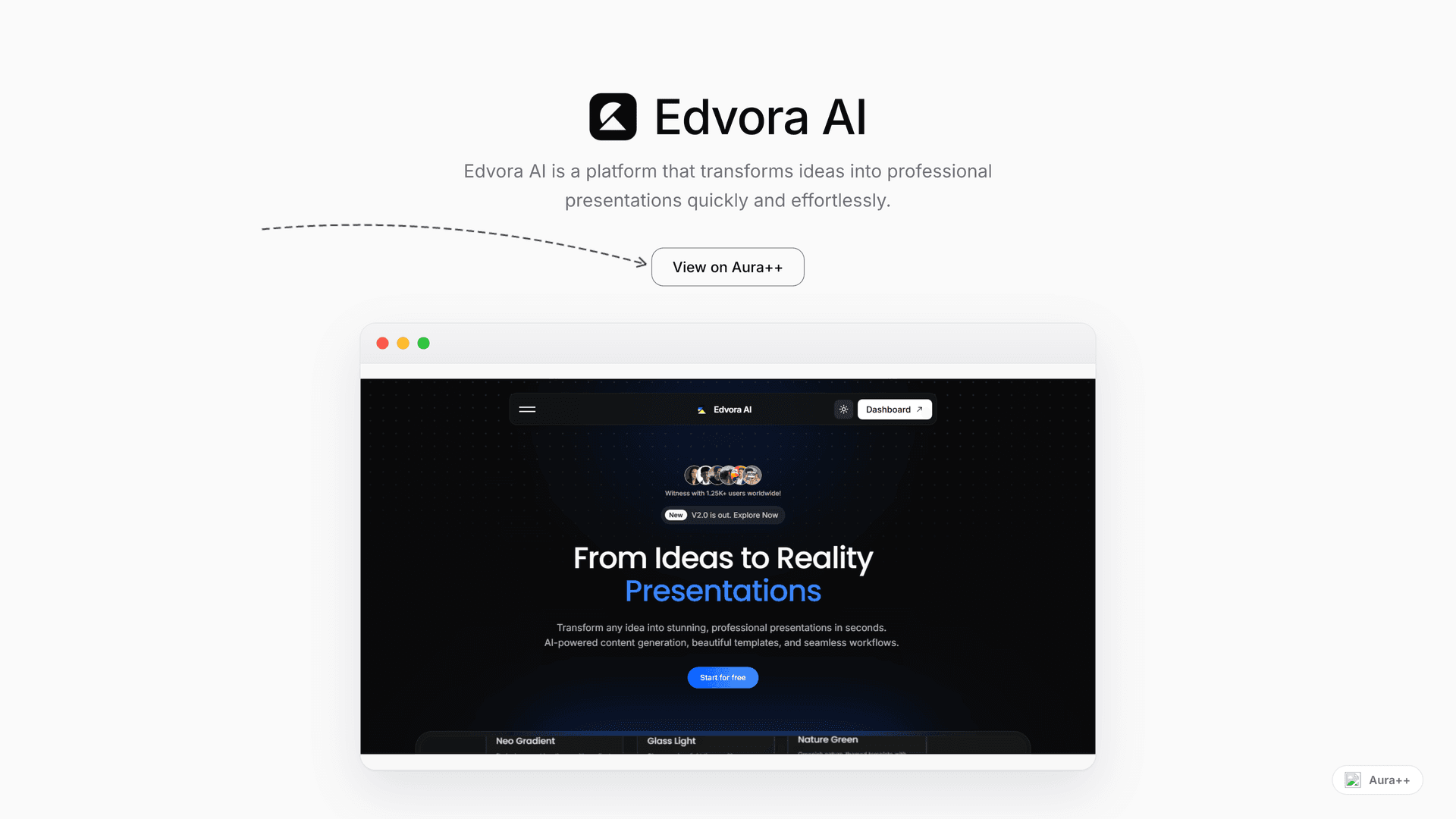 Edvora AI - AI-Powered Presentation Tool launch story featured image on Aura++