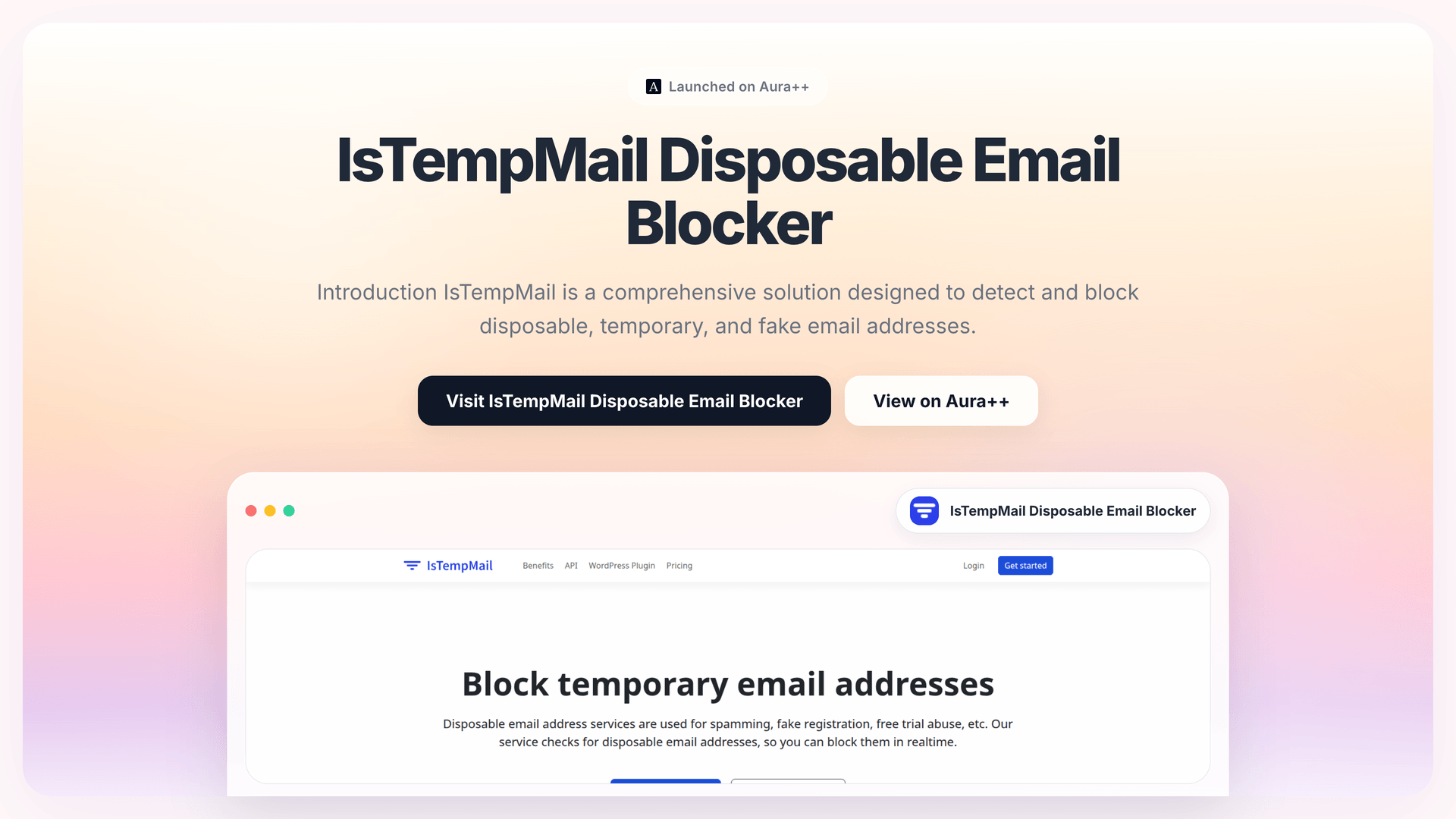 IsTempMail Disposable Email Blocker launch featured image on Aura++